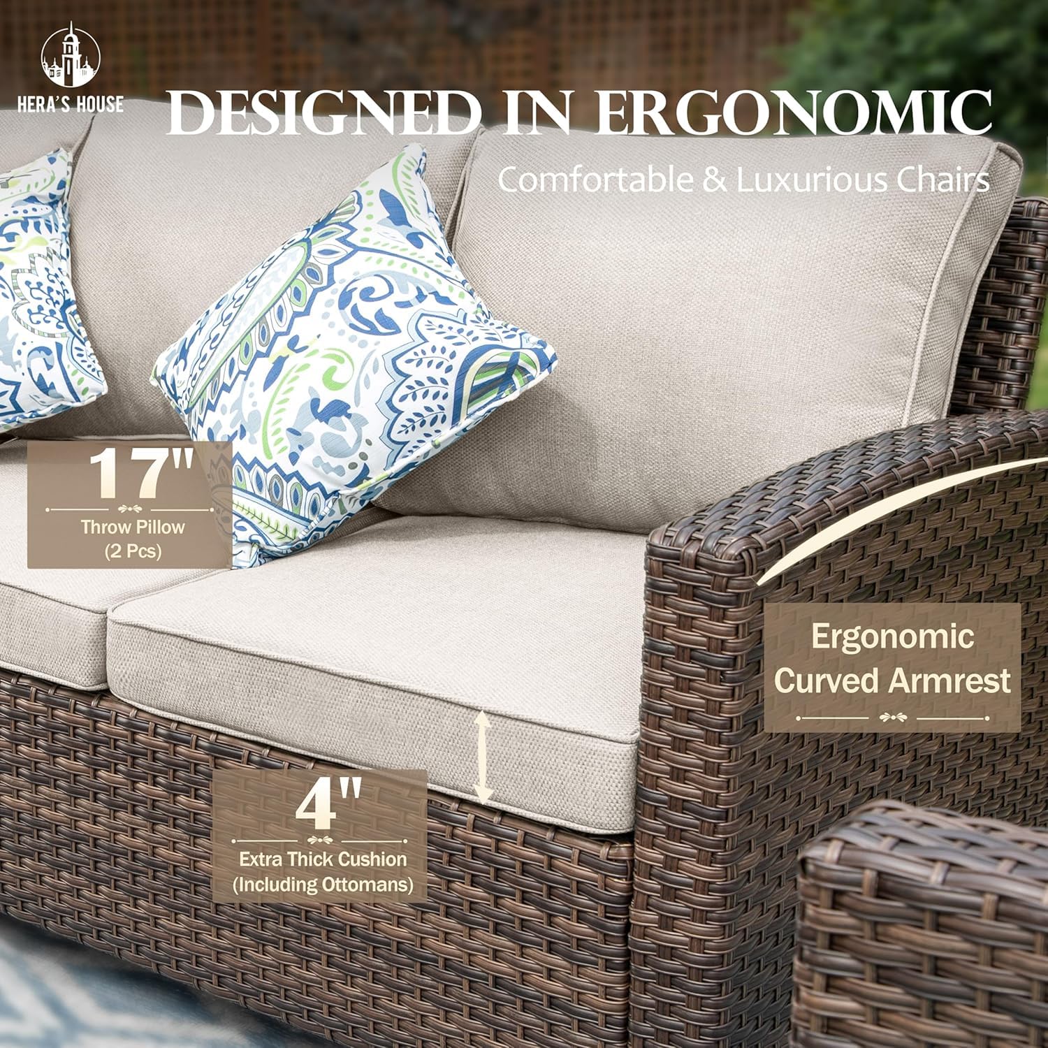 Outdoor Loveseat Patio Sofa - 2-Seat Wicker Couch with Waterproof Cushions