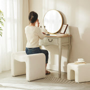Small Footstool Ottoman Vanity Stool Set White Teddy Velvet 2-in-1
