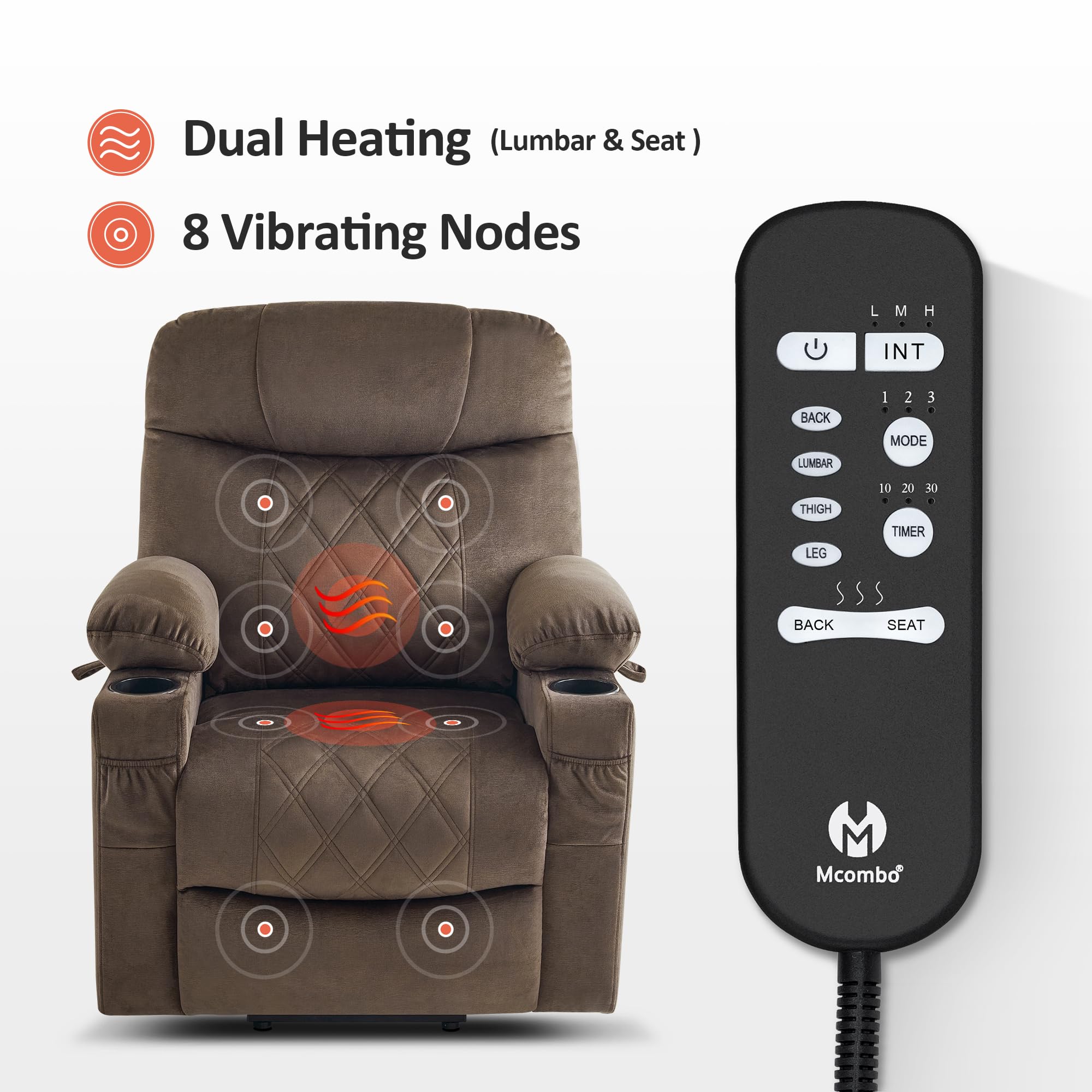 Small Triple Motor Power Lift Recliner with Massage and Heating