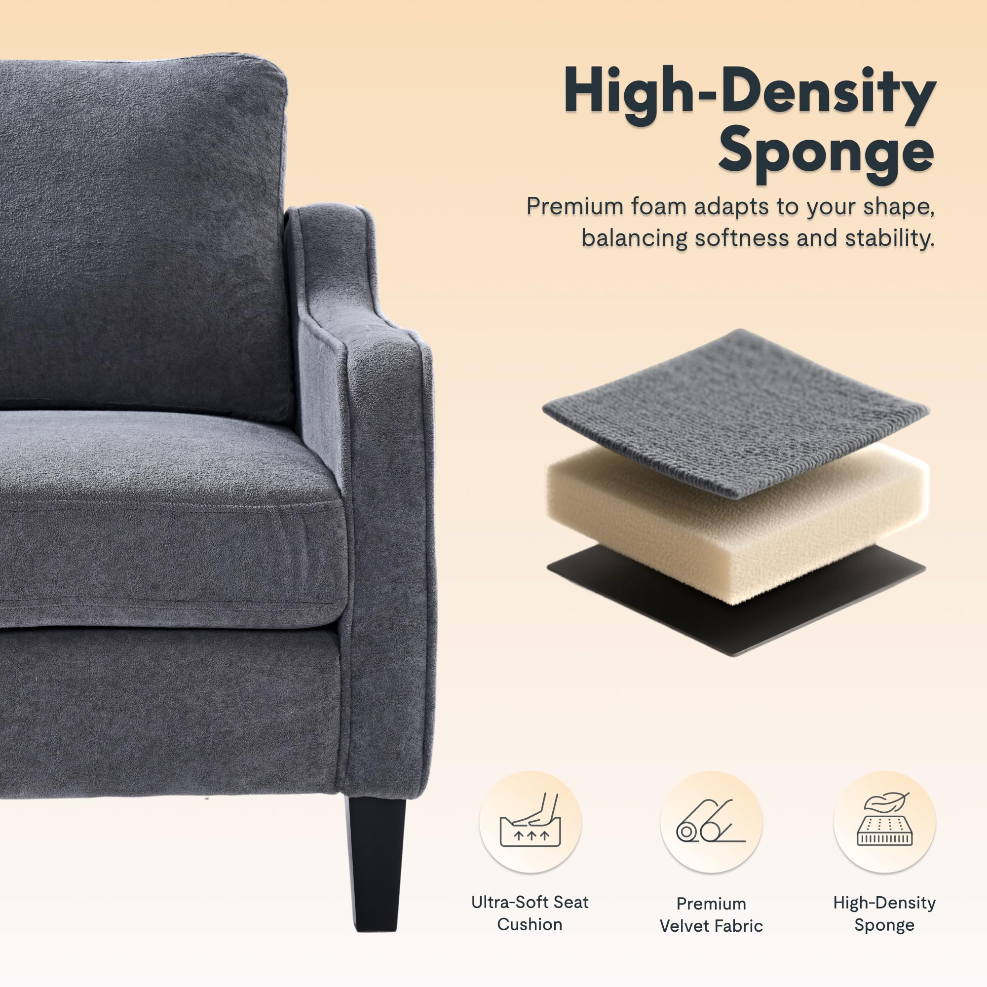 Mid-Century Modern Velvet Accent Chair Grey