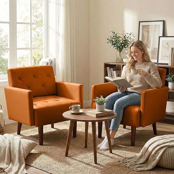 Green Faux Leather Accent Chair with Diamond Tufted Back