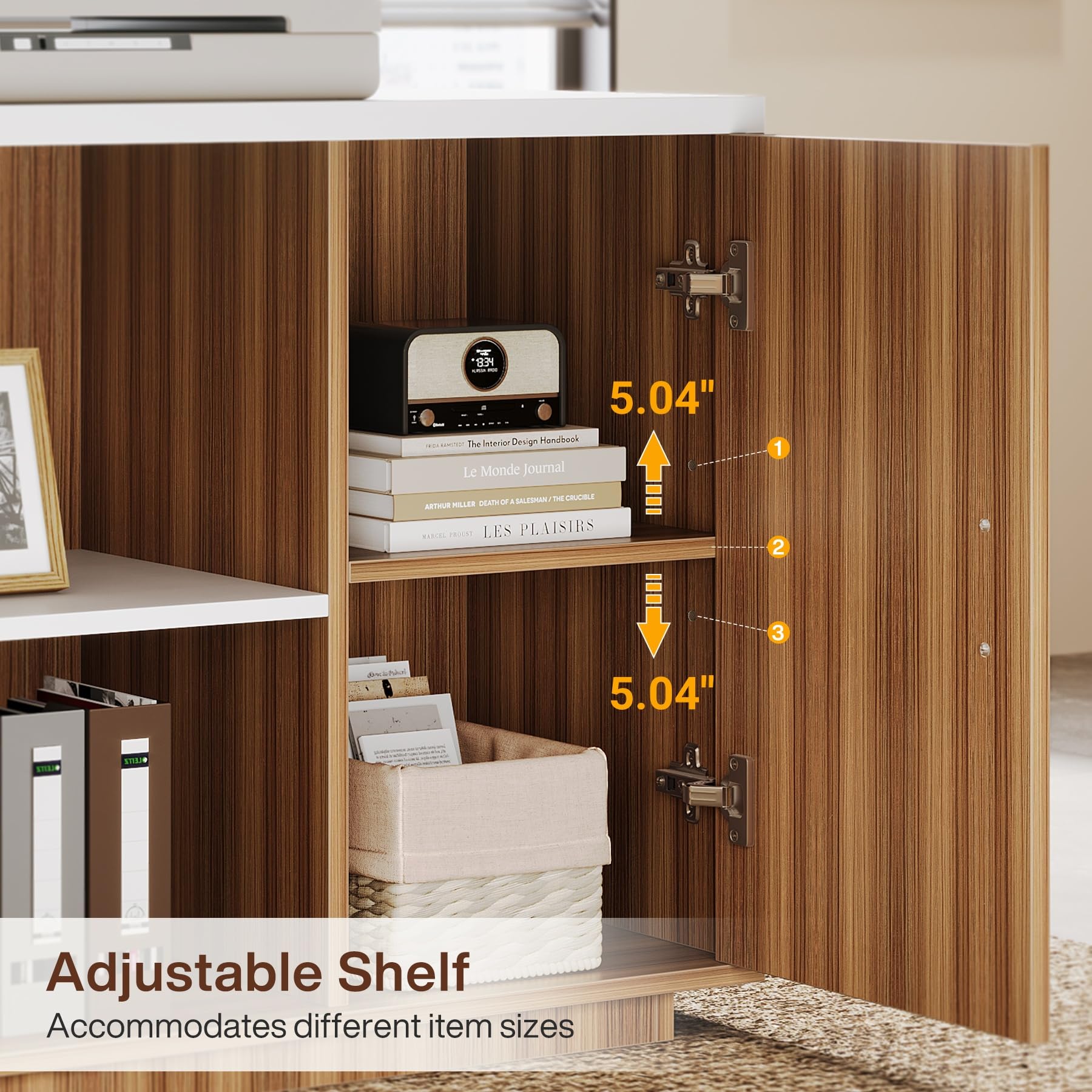 L-Shaped Executive Office Desk with File Drawers and Storage Cabinet