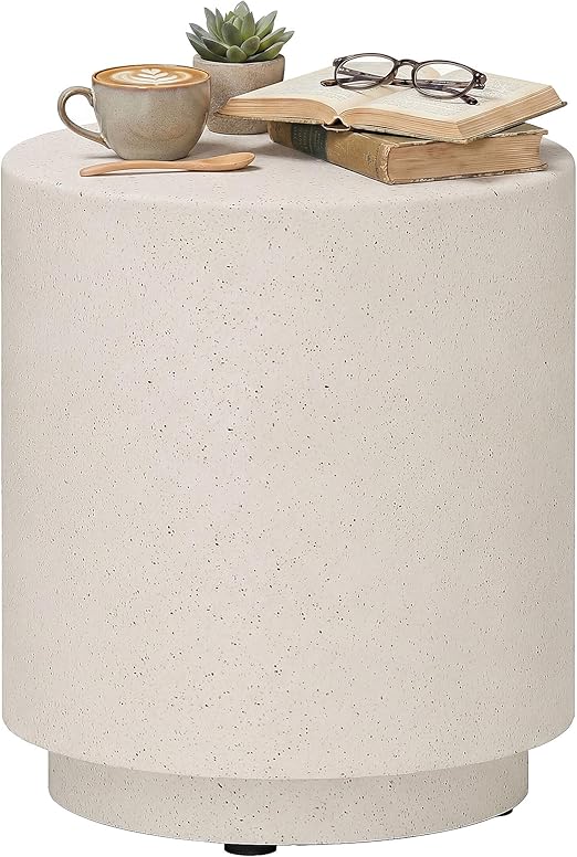 Outdoor Side Table Round Concrete Finish Light Gray