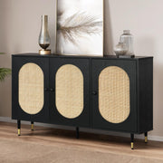 Black Rattan Buffet Cabinet with Adjustable Shelves