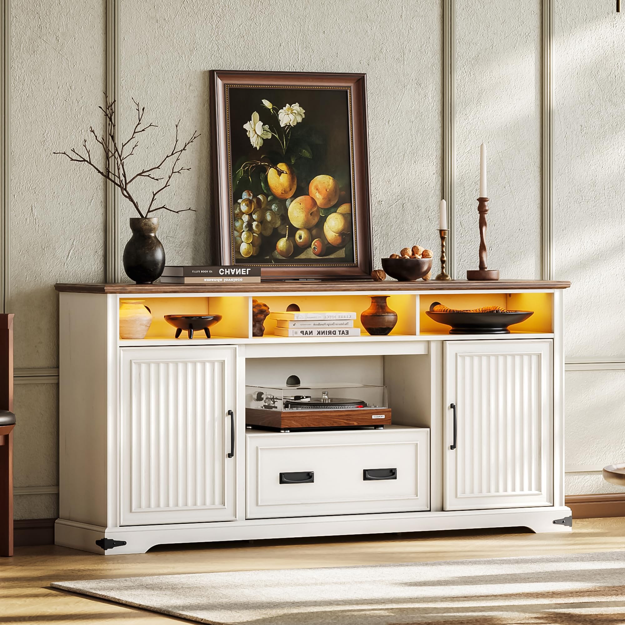 TV Stand with Sliding Doors and LED Lights