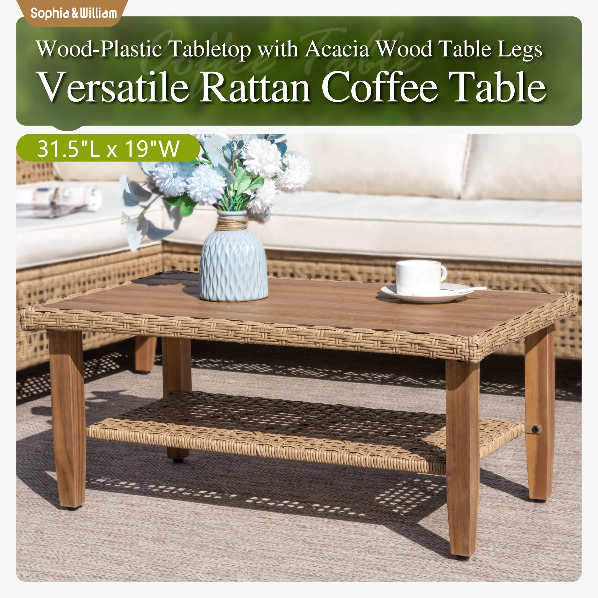 Boho Wicker Patio Sectional Set with Storage Coffee Table
