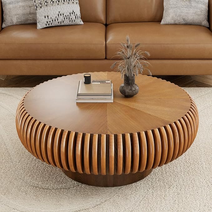 Round Fluted Coffee Table 39.3" Black