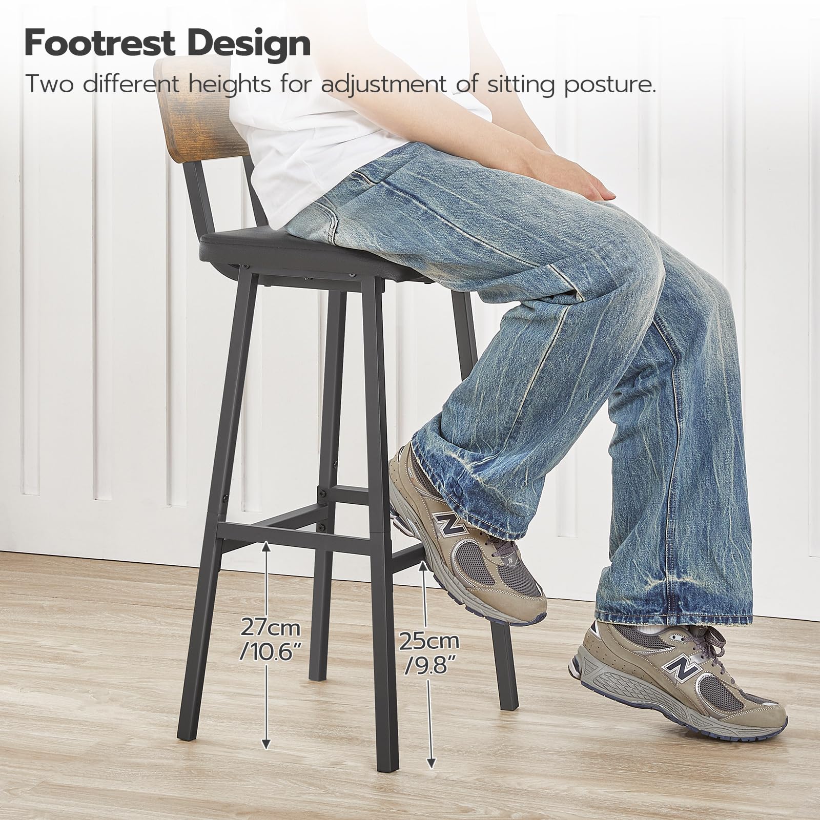 Bar Stools Set of 2 - PU Upholstered with Footrests