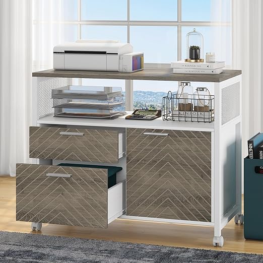 Lockable File Cabinet with Drawers and Rolling Casters