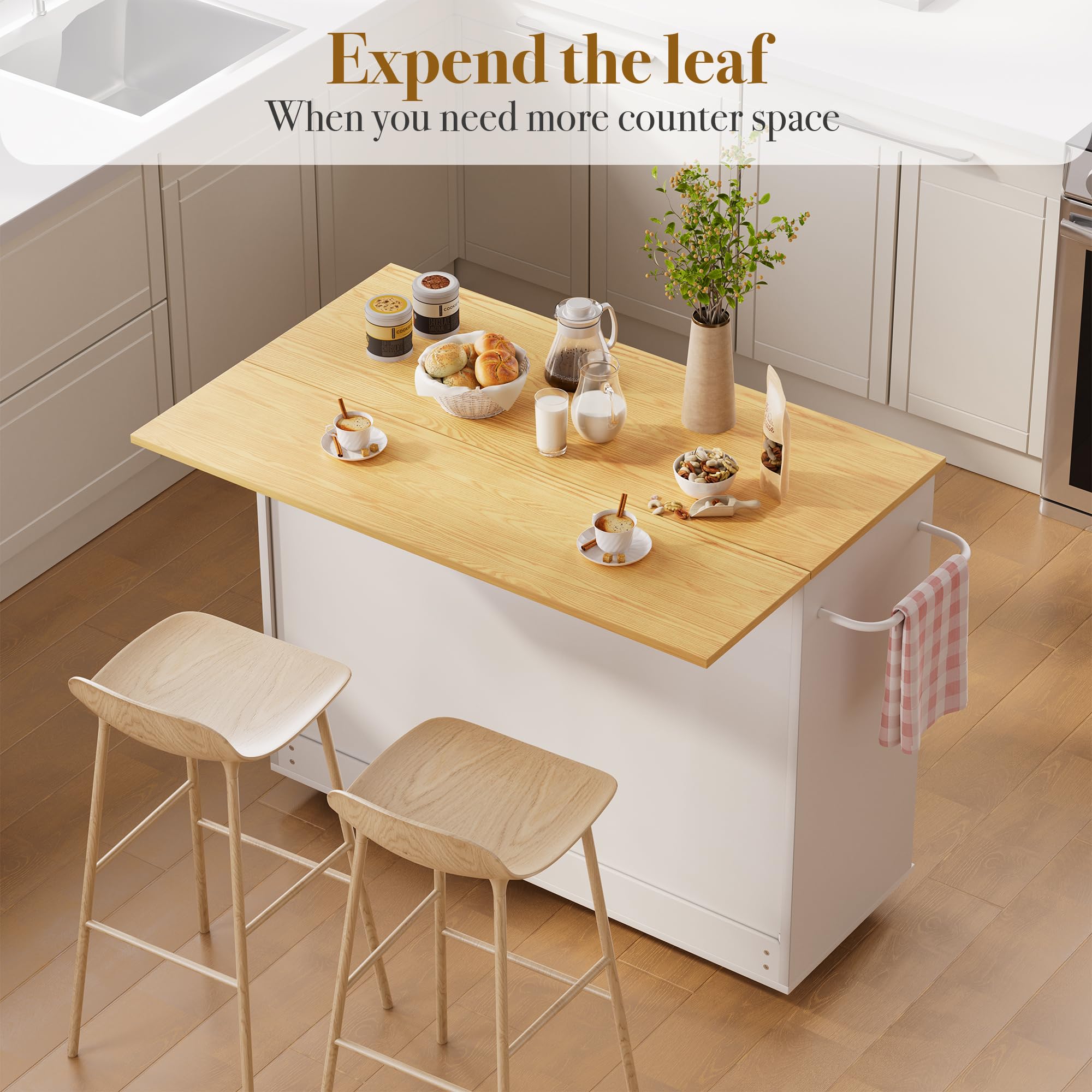 Kitchen Island on Wheels with Storage and Drop Leaf