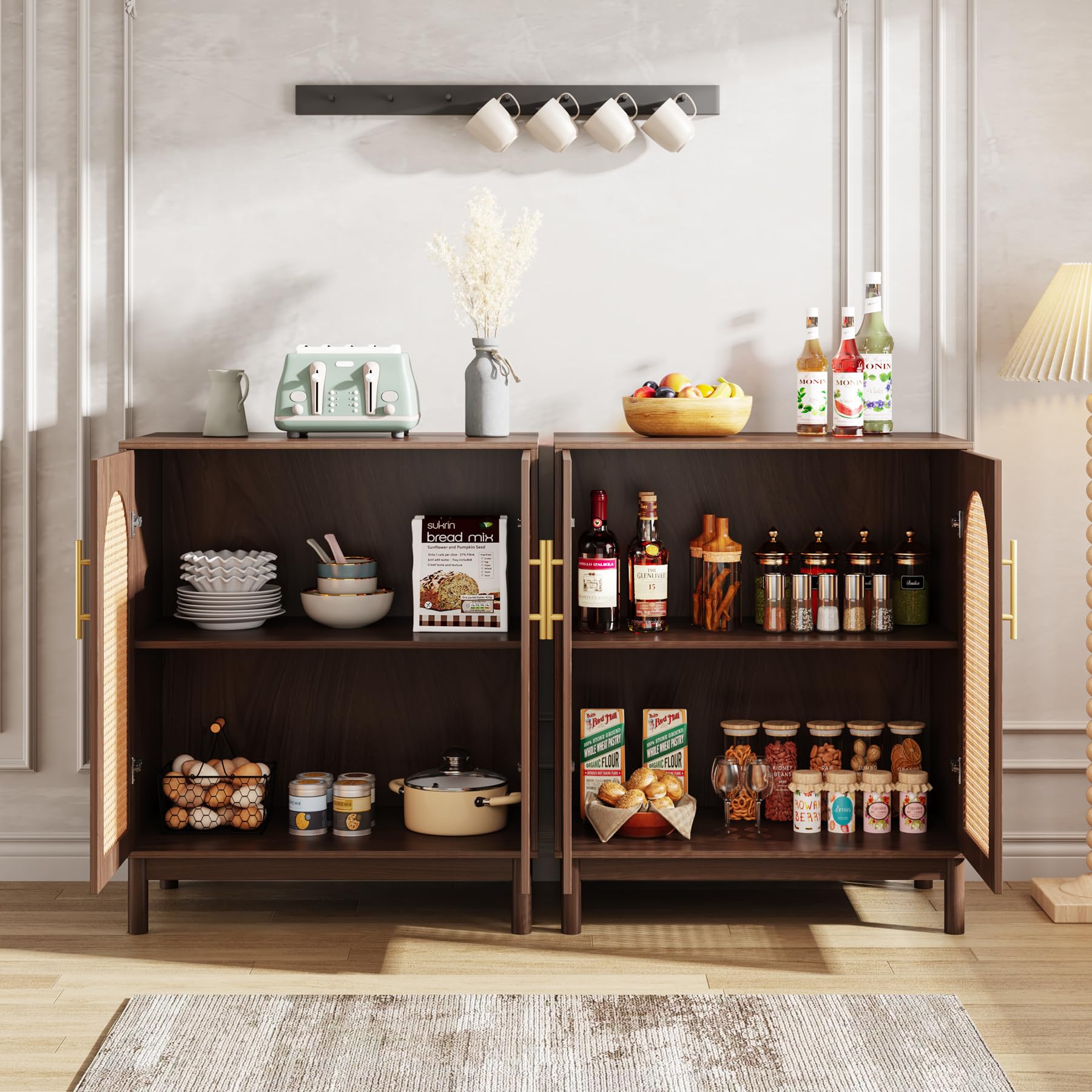 Rattan Sideboard Buffet Cabinet Set of 2