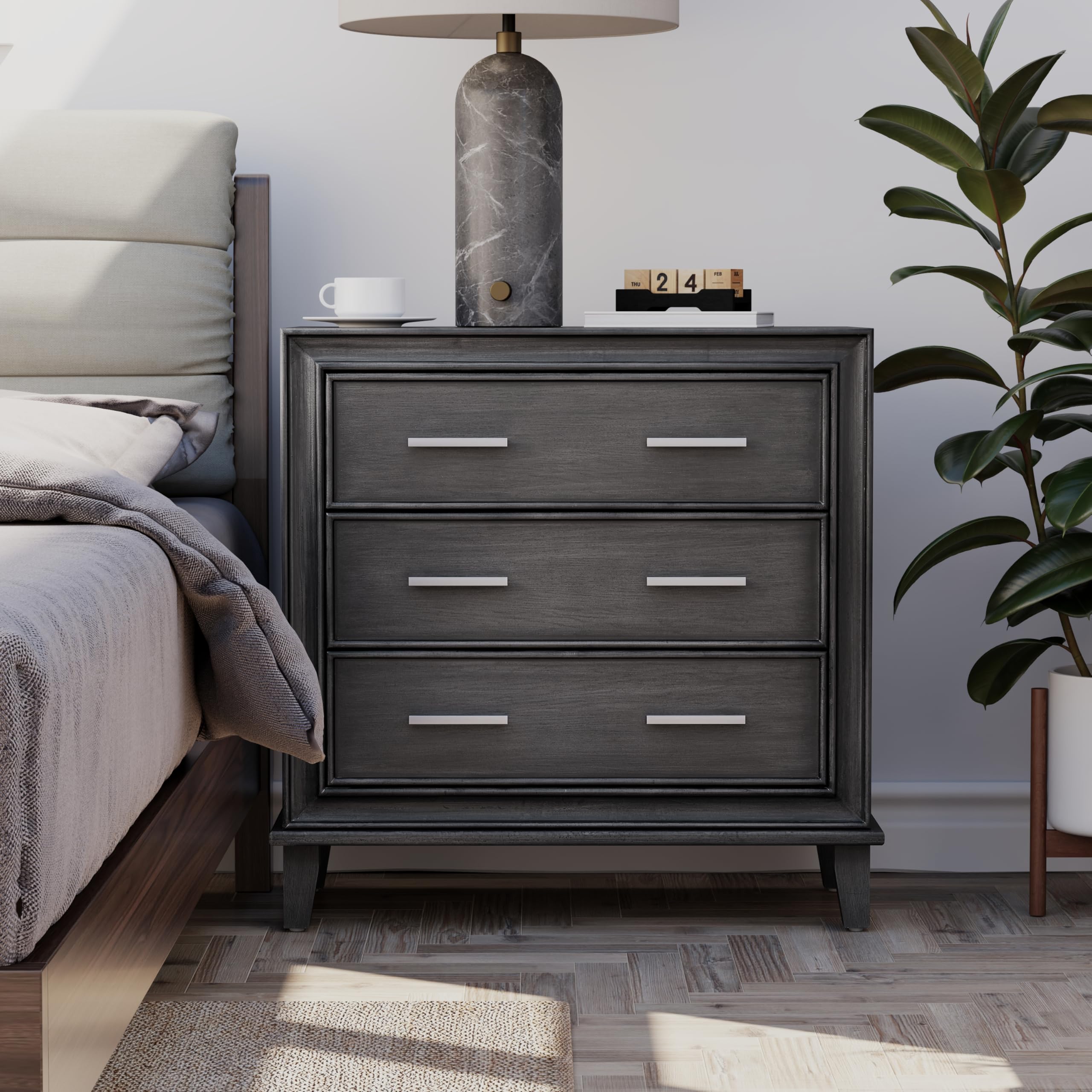 3-Drawer Nightstand with Metal Handles