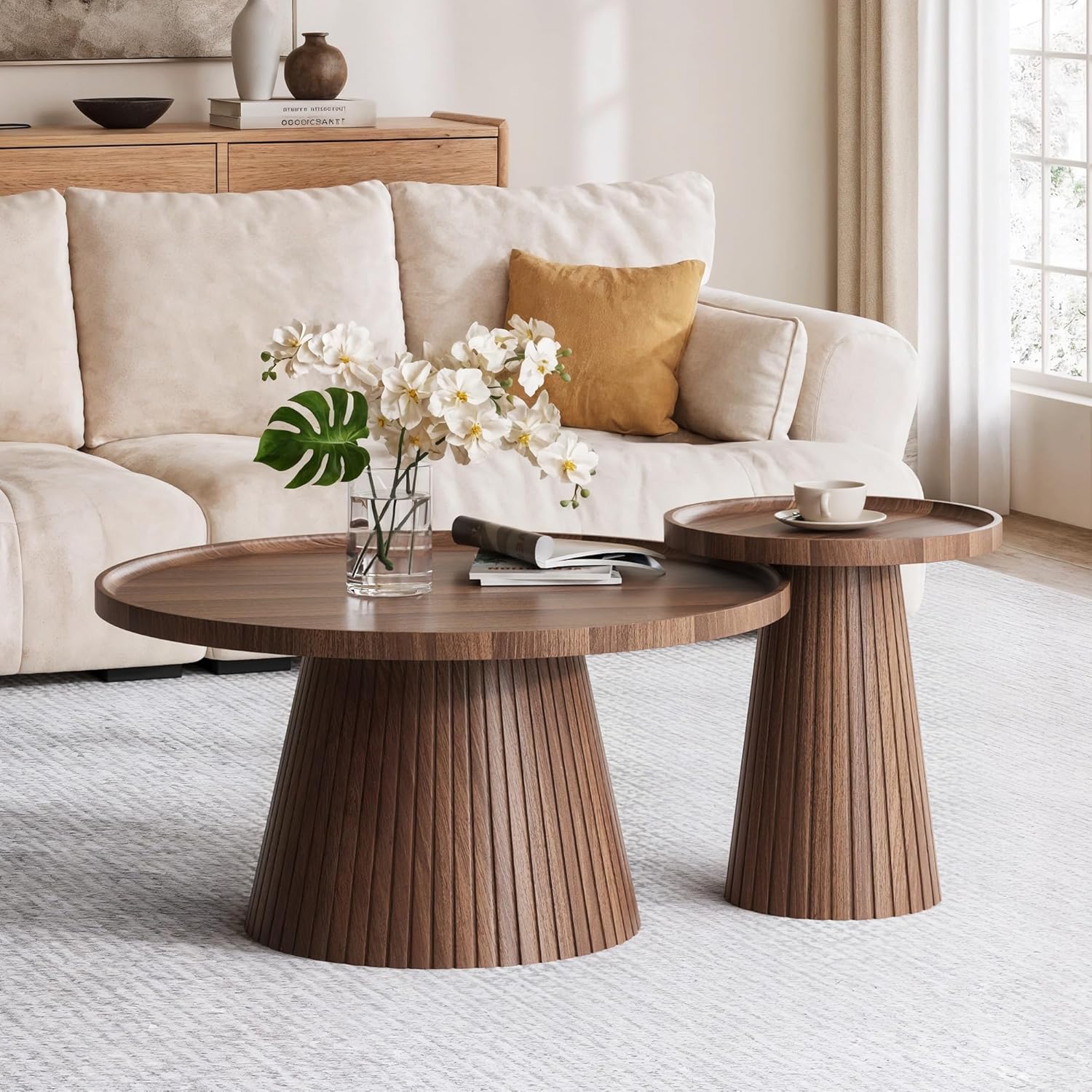 Nesting Coffee Table Set of 2 with Marble Veneer