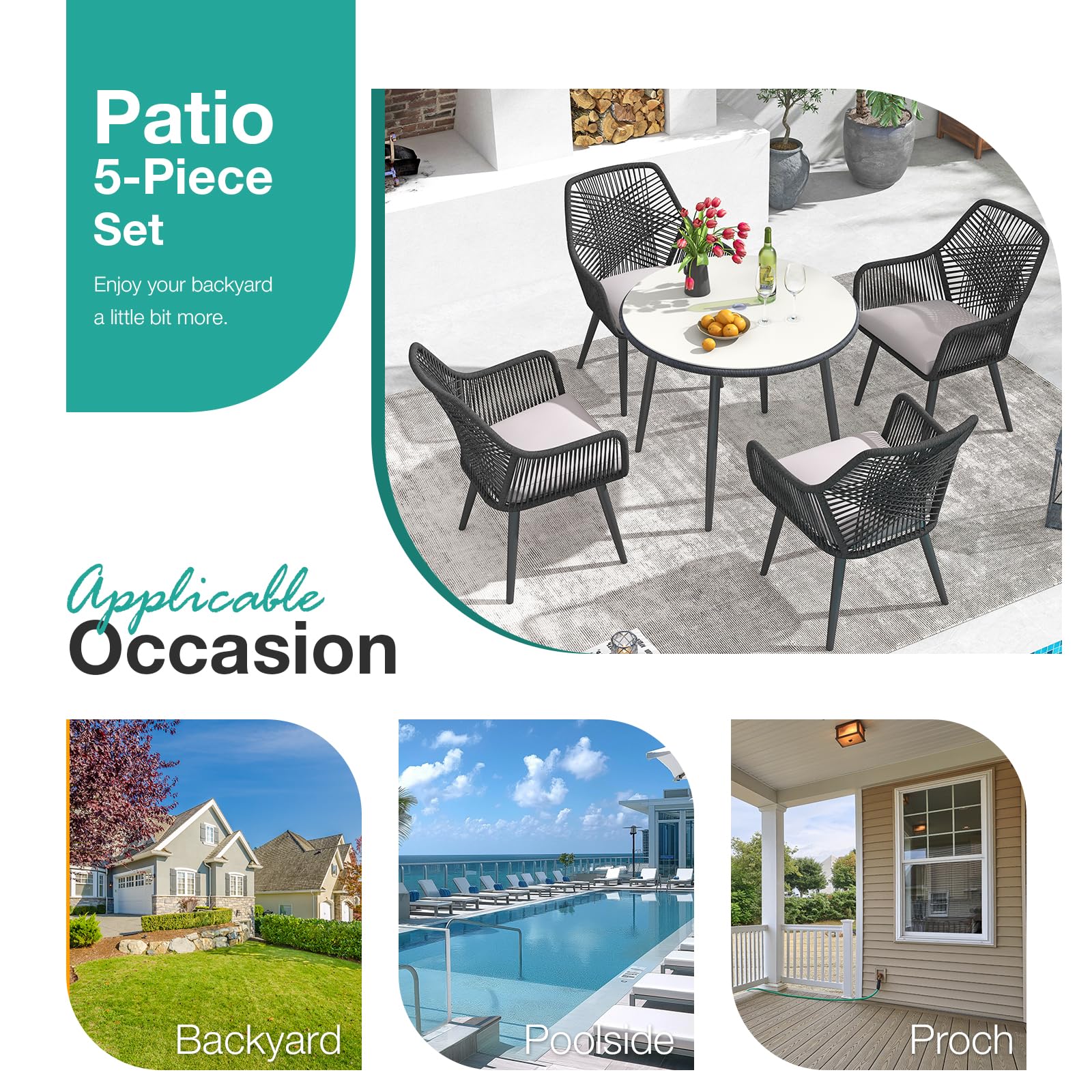 5-Piece Patio Dining Set with Cushioned Chairs