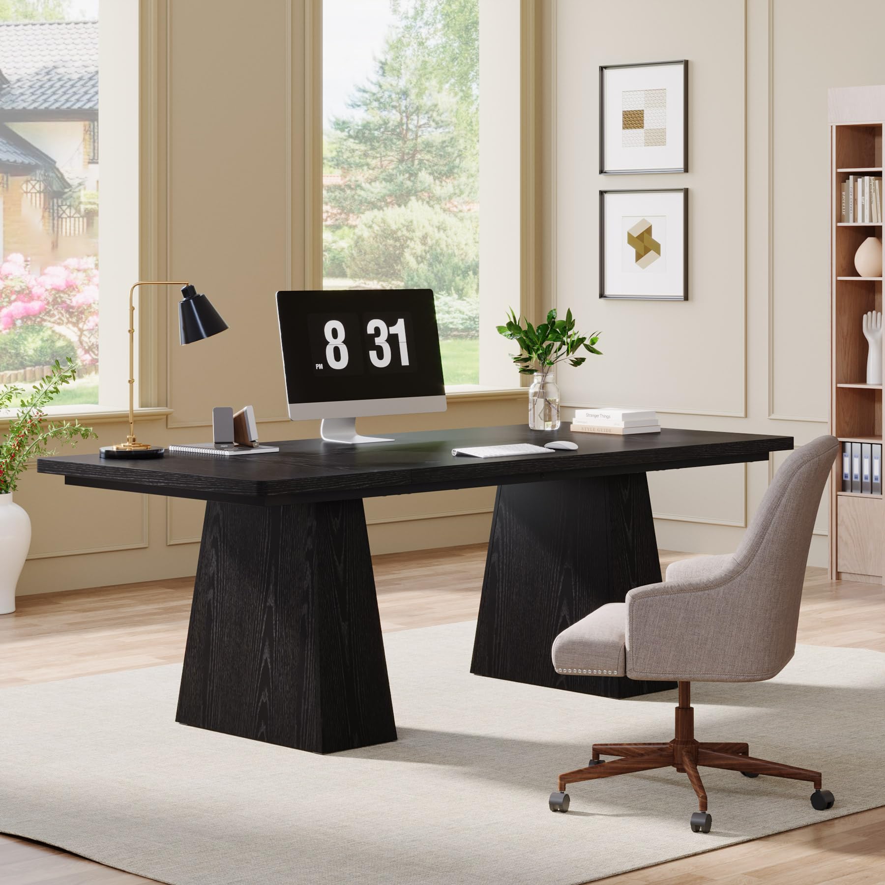 63 Inch Executive Desk Double Pedestal Black