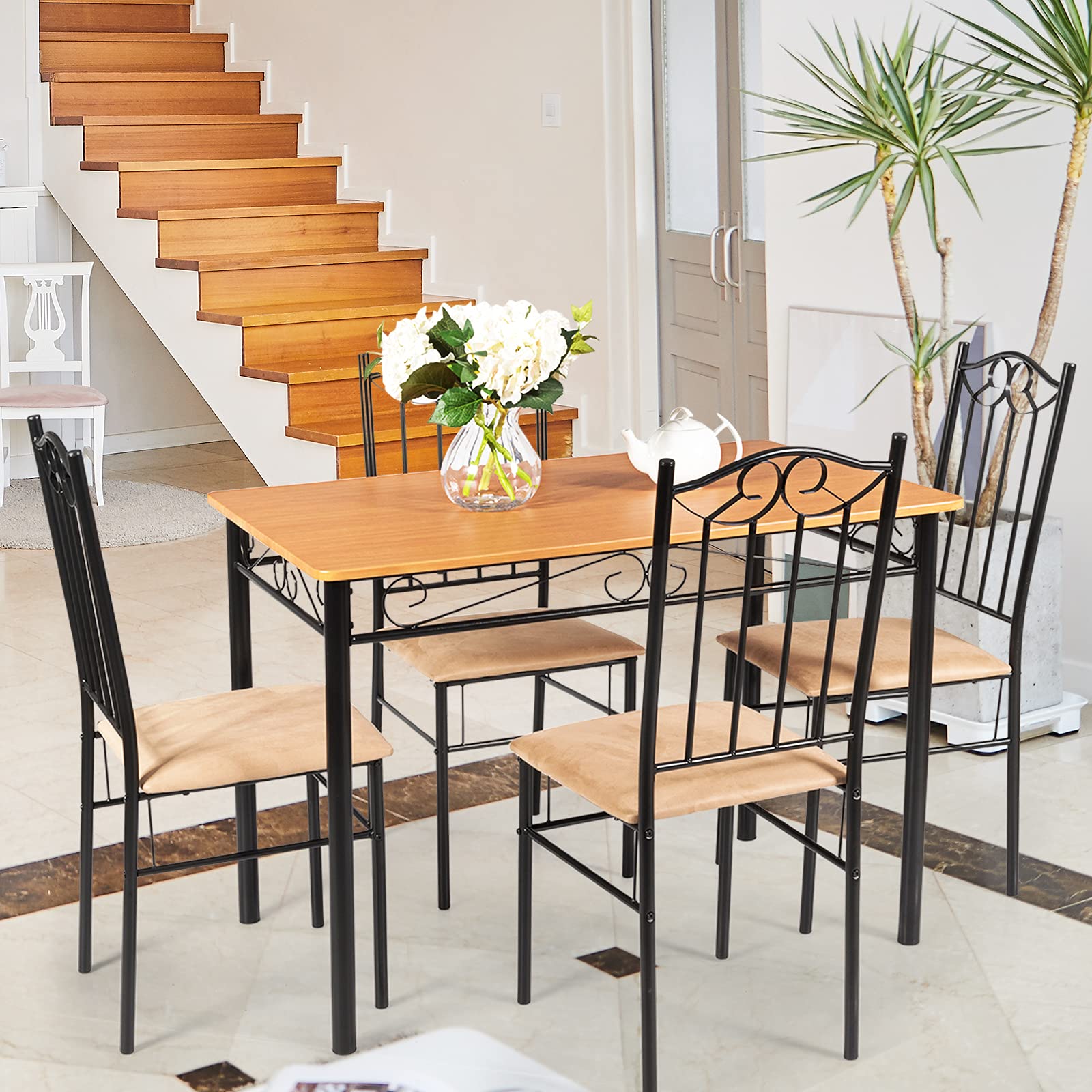 5-Piece Dining Table Set with Cushioned Chairs