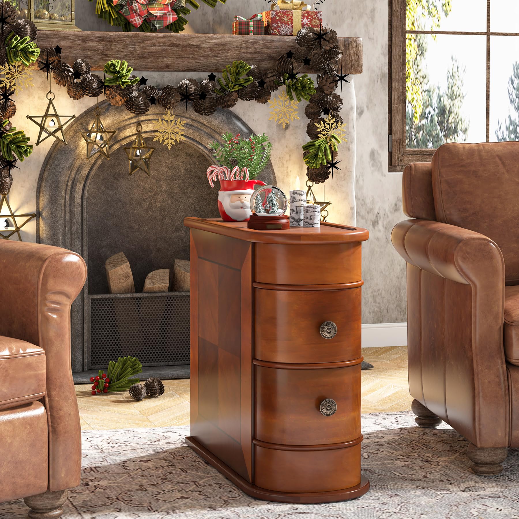 2-Drawer Wood End Table with Arc Design