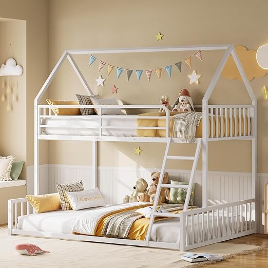 Twin Over Full Bunk Bed with Ladder and Guardrail