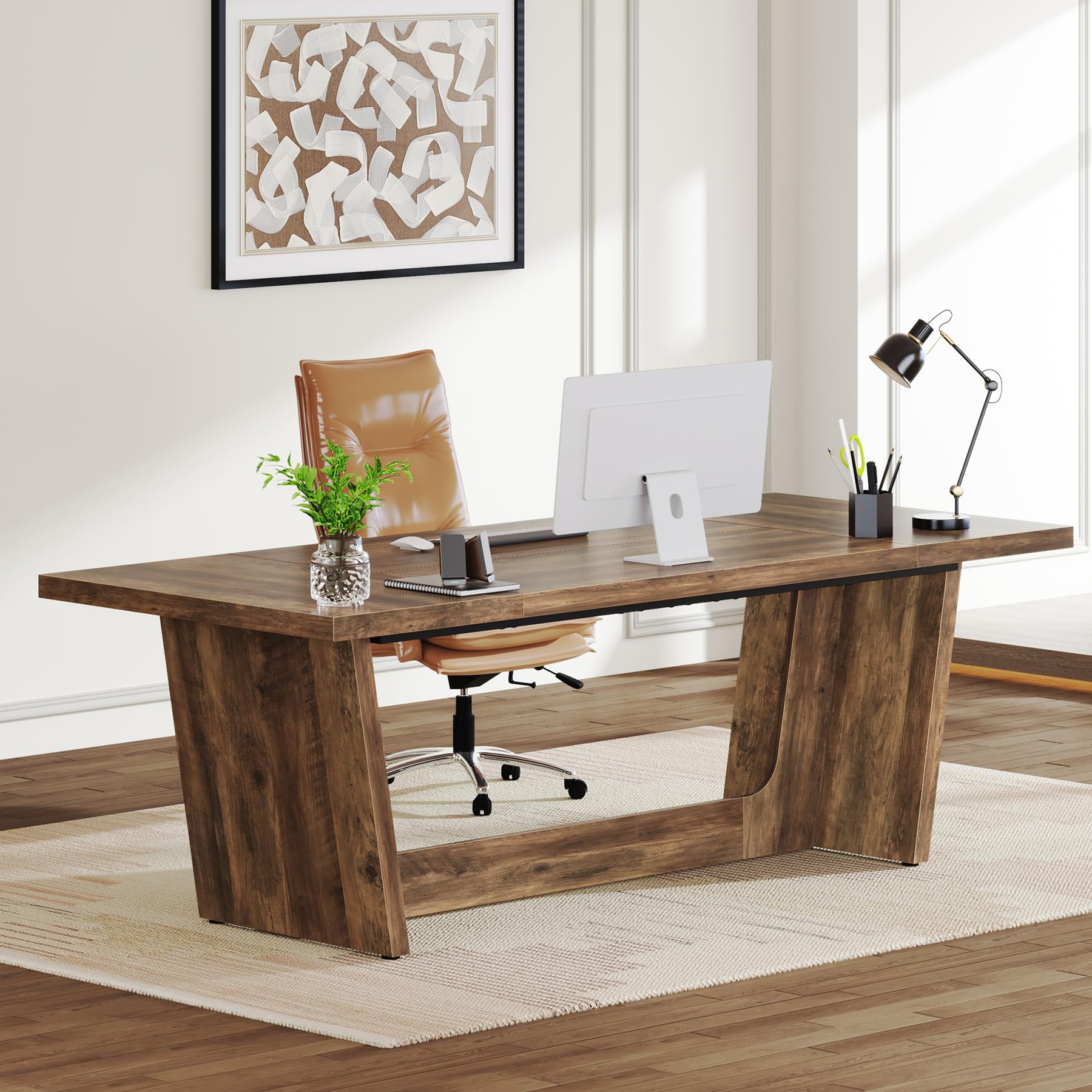 70.87-Inch Executive Desk with Wooden Pedestal