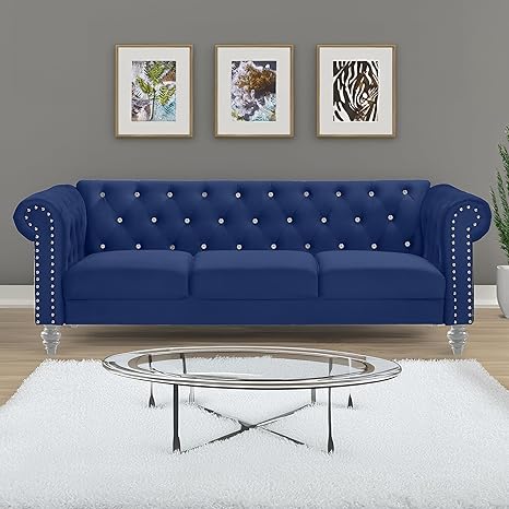 Velvet Chesterfield Sofa with Crystal Tufting