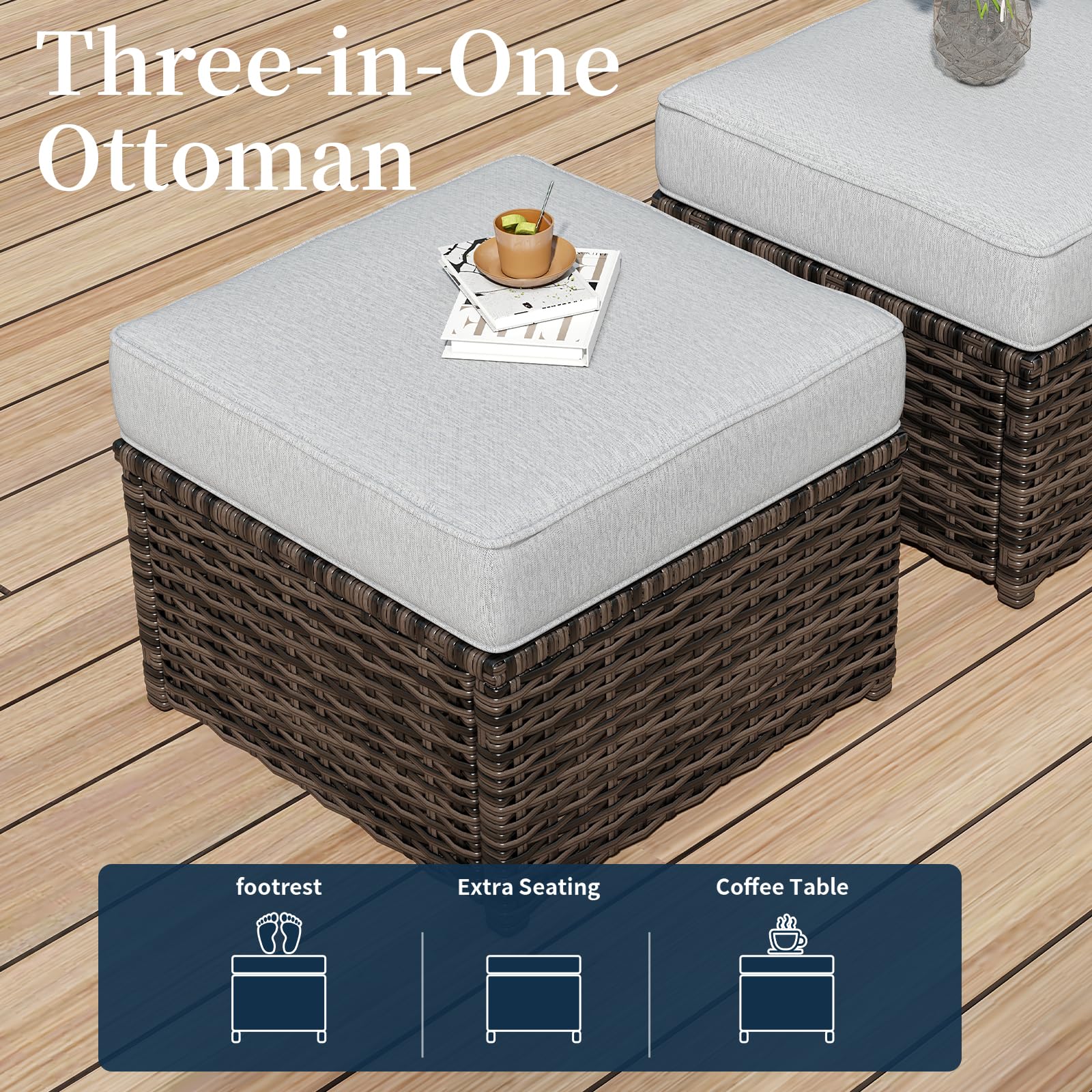 11 Piece Half Moon Outdoor Patio Furniture Set with Cushions and Ottoman