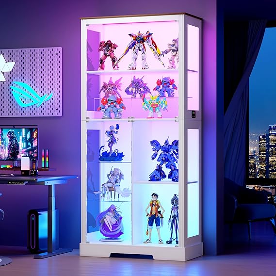 5 Tier Display Cabinet with RGB Lights and Glass Doors