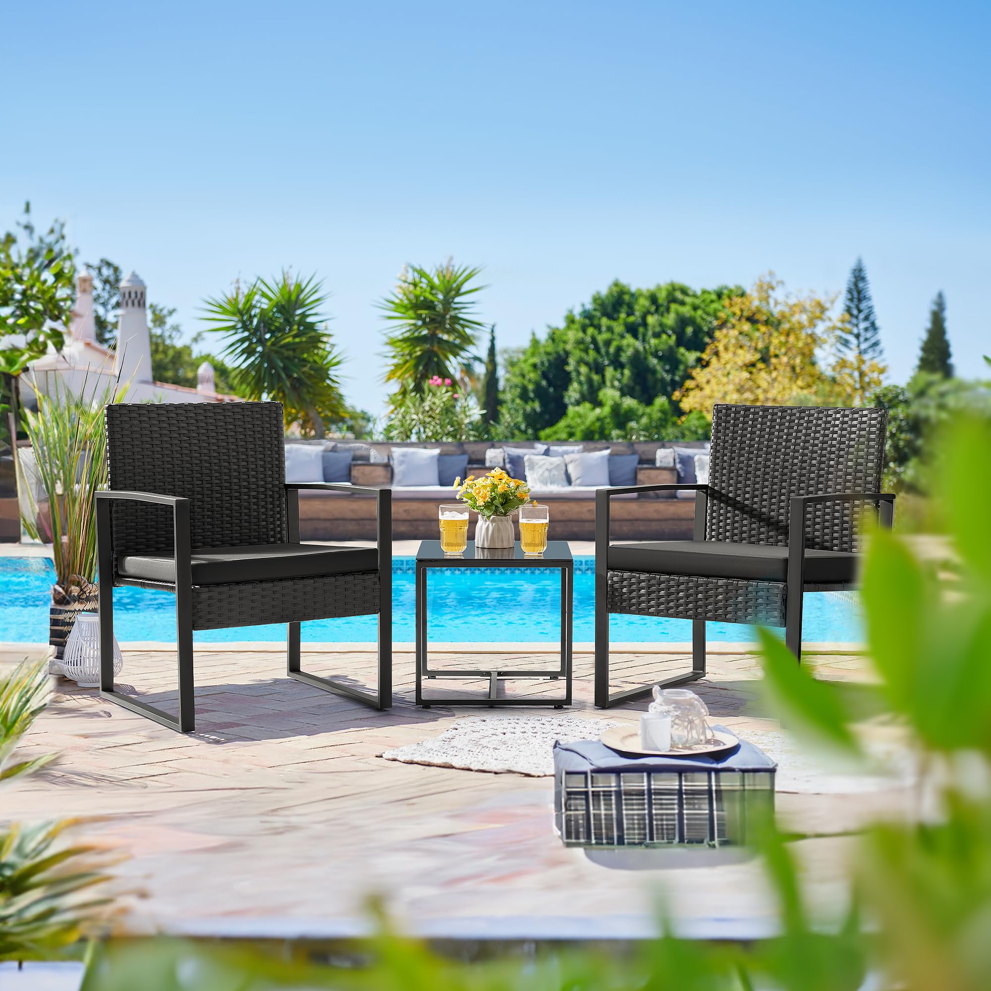 3-Piece Outdoor Patio Wicker Furniture Set with Coffee Table