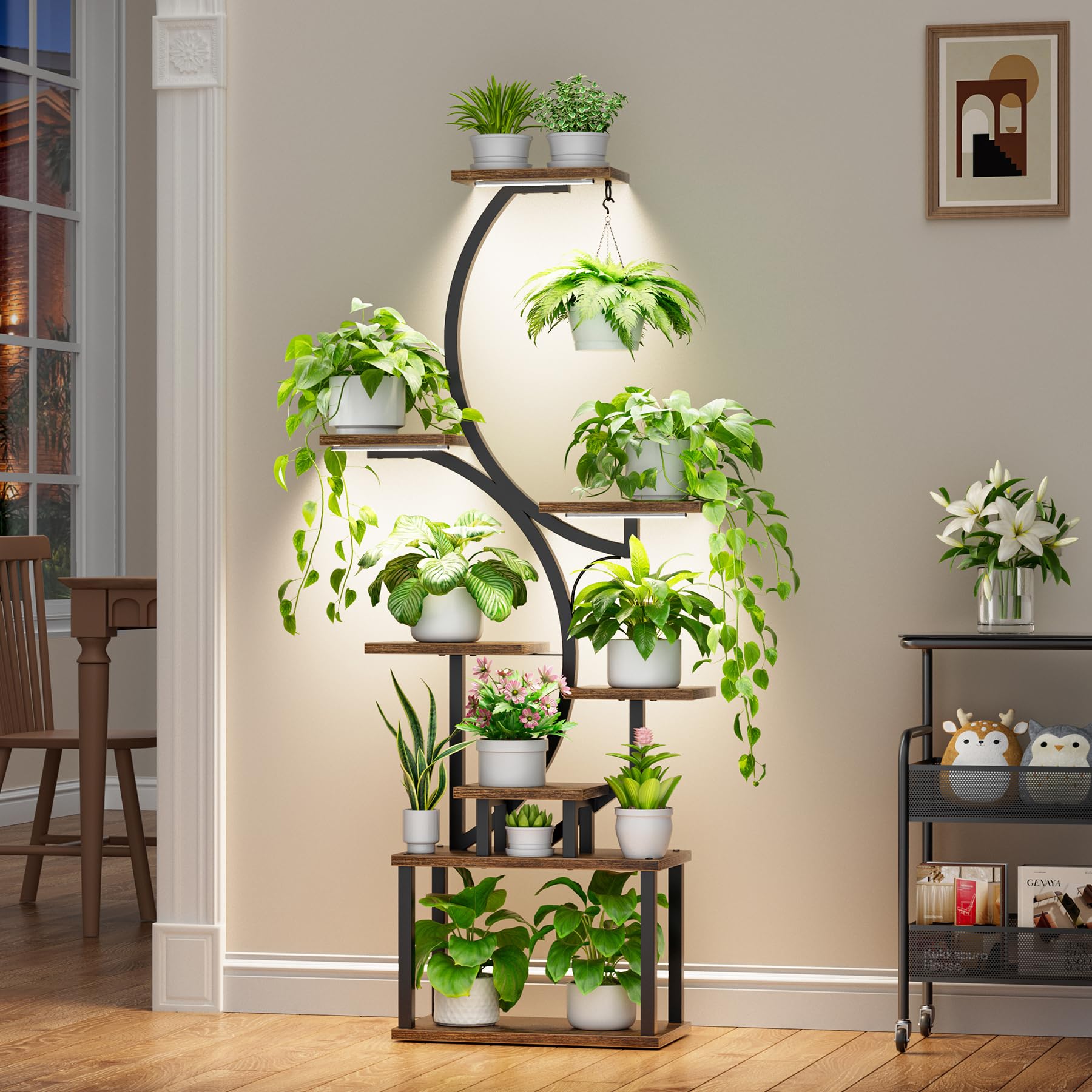 8-Tier S-Shaped Plant Stand with Grow Lights