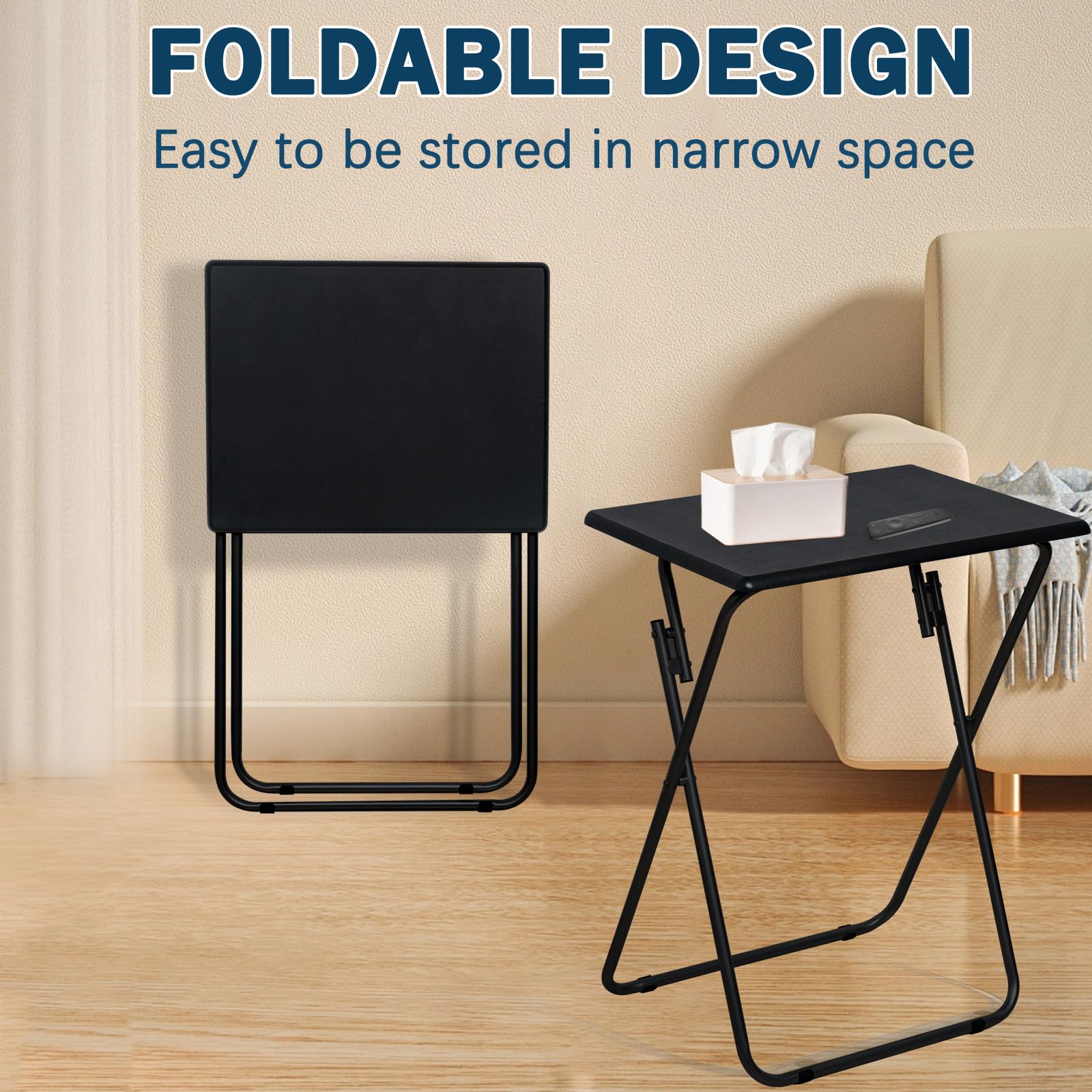 TV Trays Set of 4 Folding Dinner Tables for Living Room