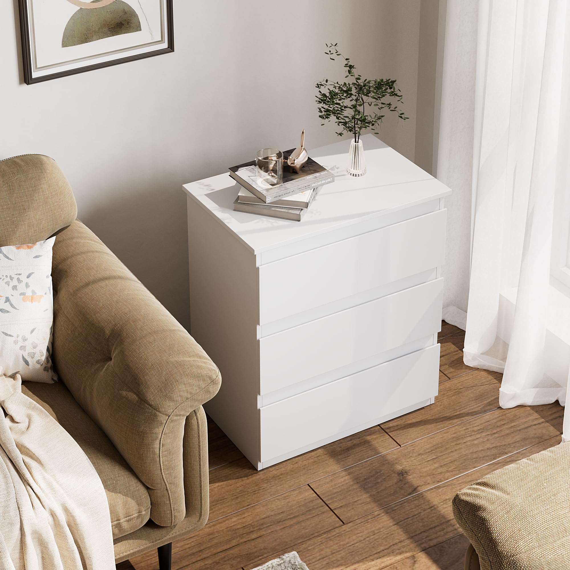 White Nightstand with 3 Drawers