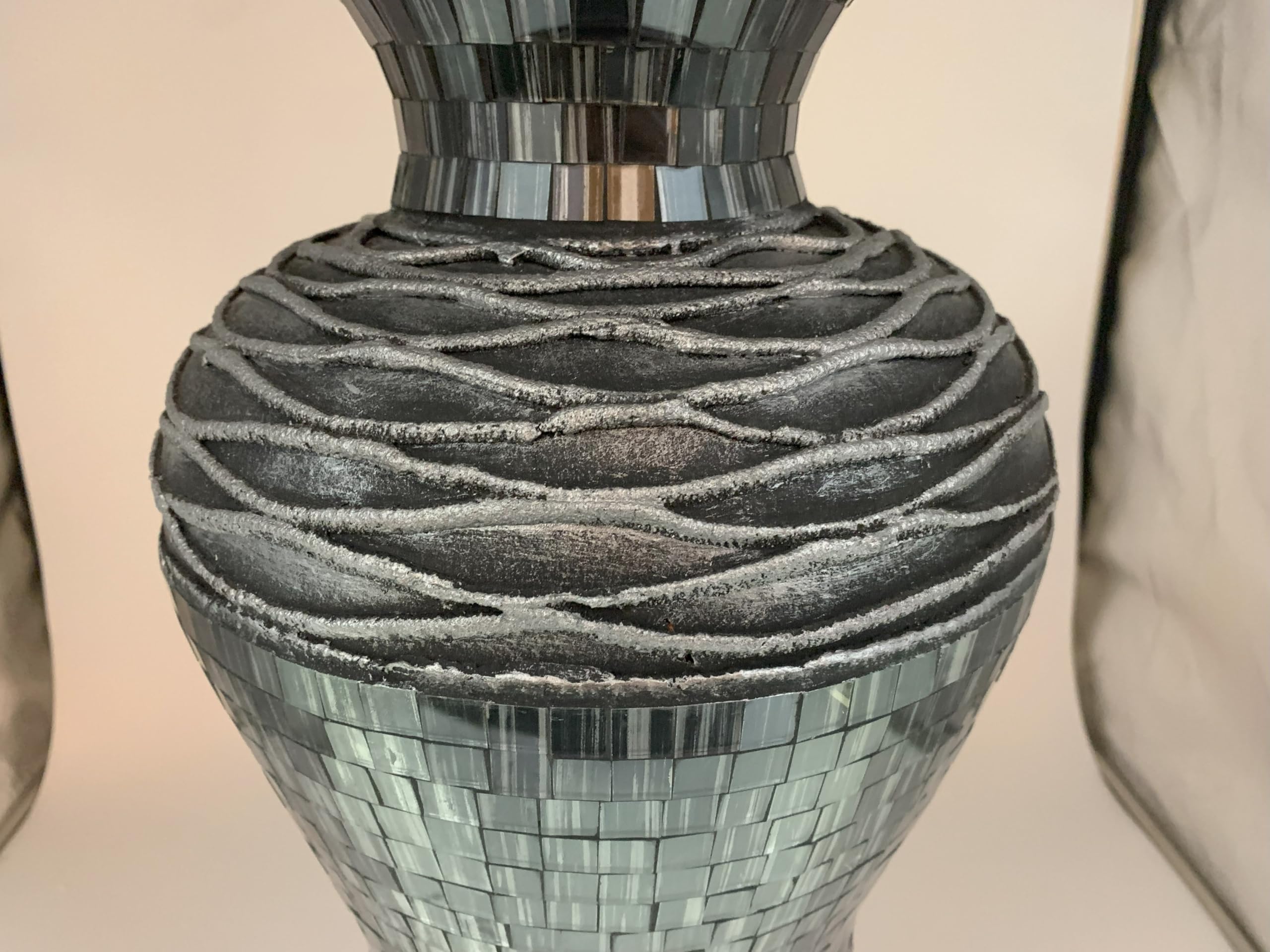 24 Inch Mosaic Floor Vase - Terracotta Cylinder with Grey and Black Glass