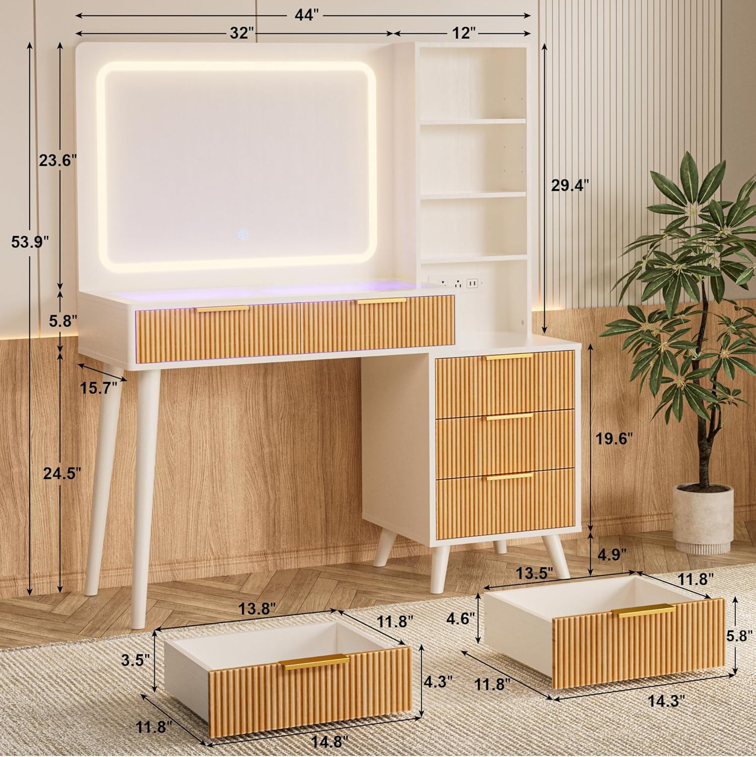 Vanity Desk with Mirror and Lights 44 Inch