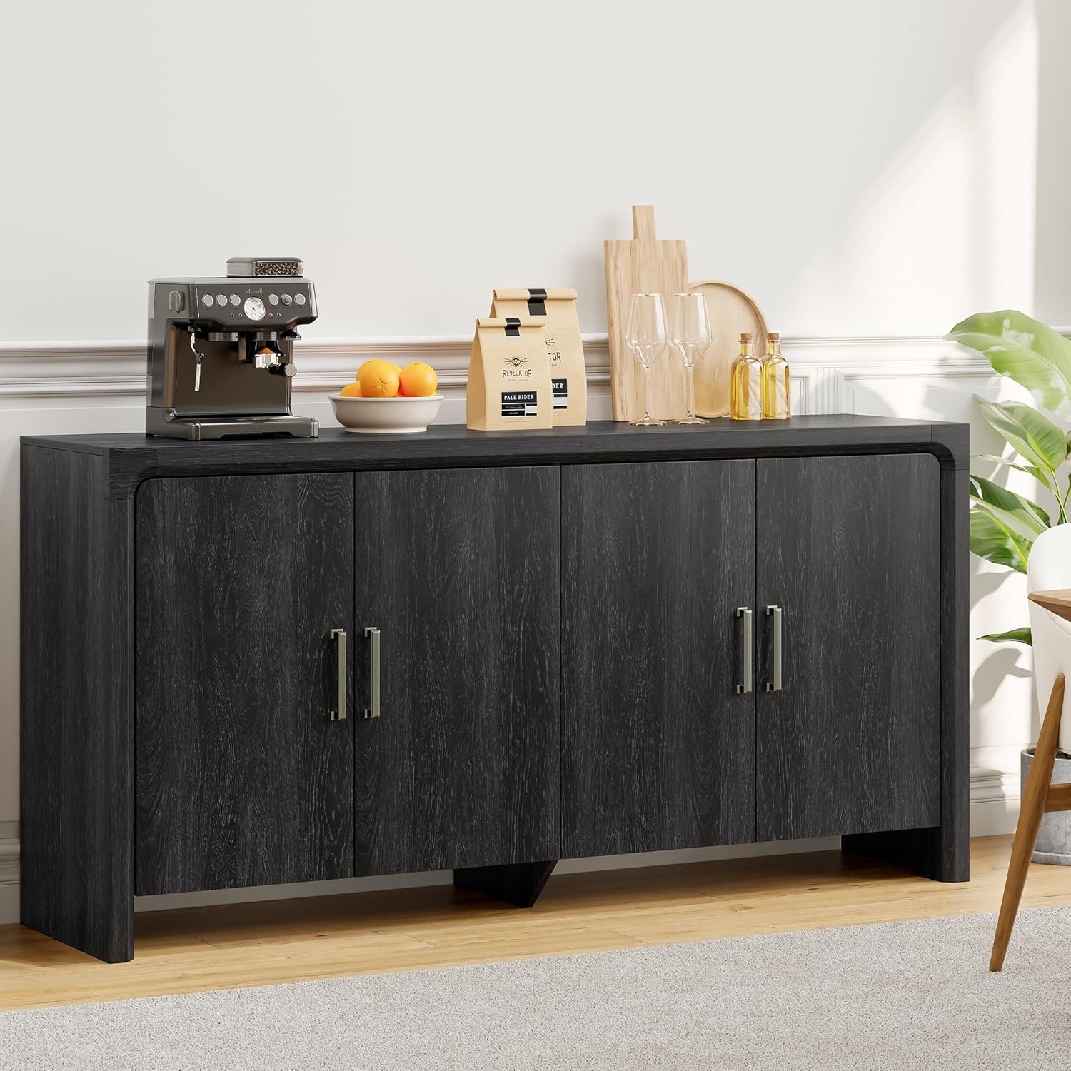63" Buffet Cabinet with 4 Doors and Adjustable Shelves