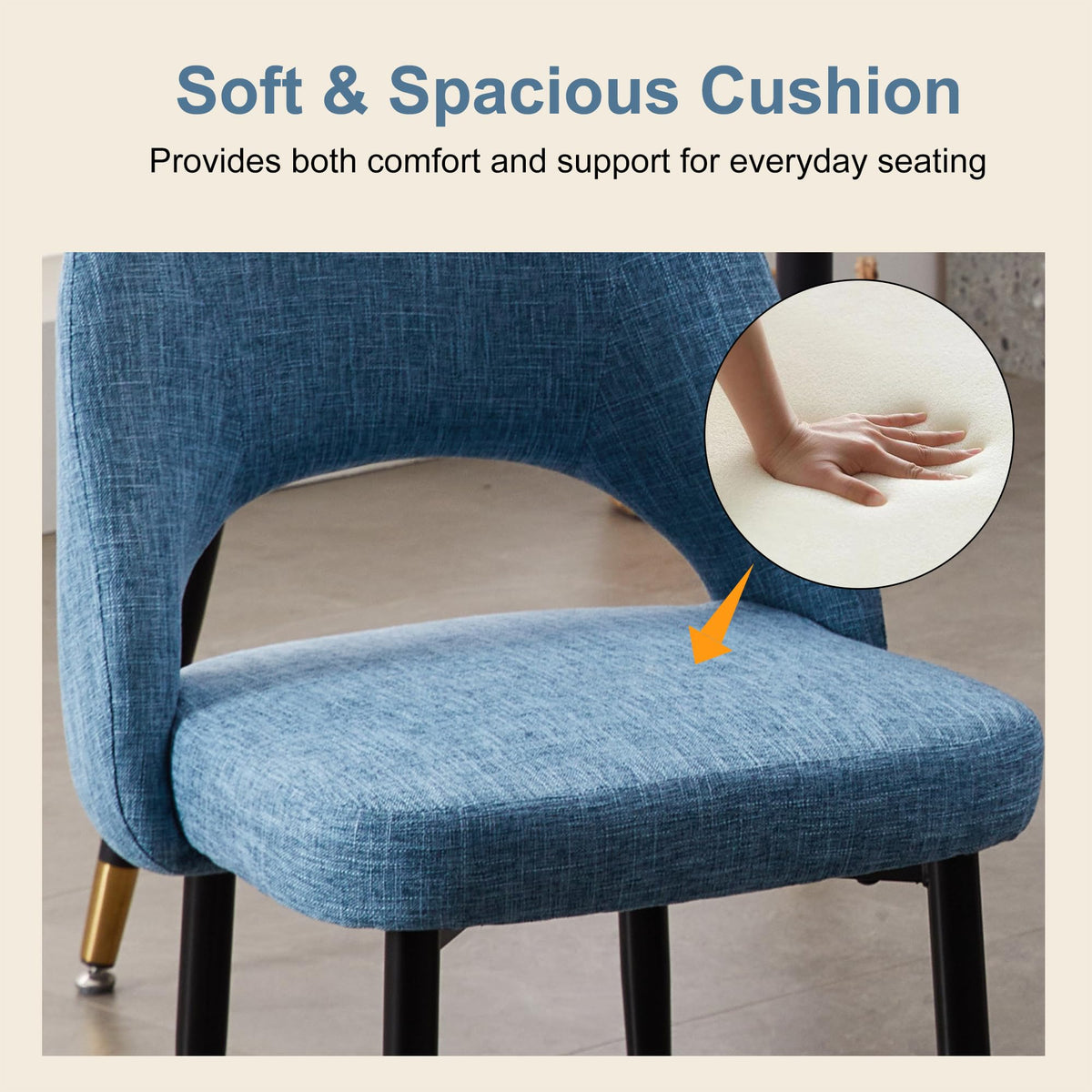 Modern Fabric Dining Chairs Set of 4 - Blue Upholstered Kitchen Chairs