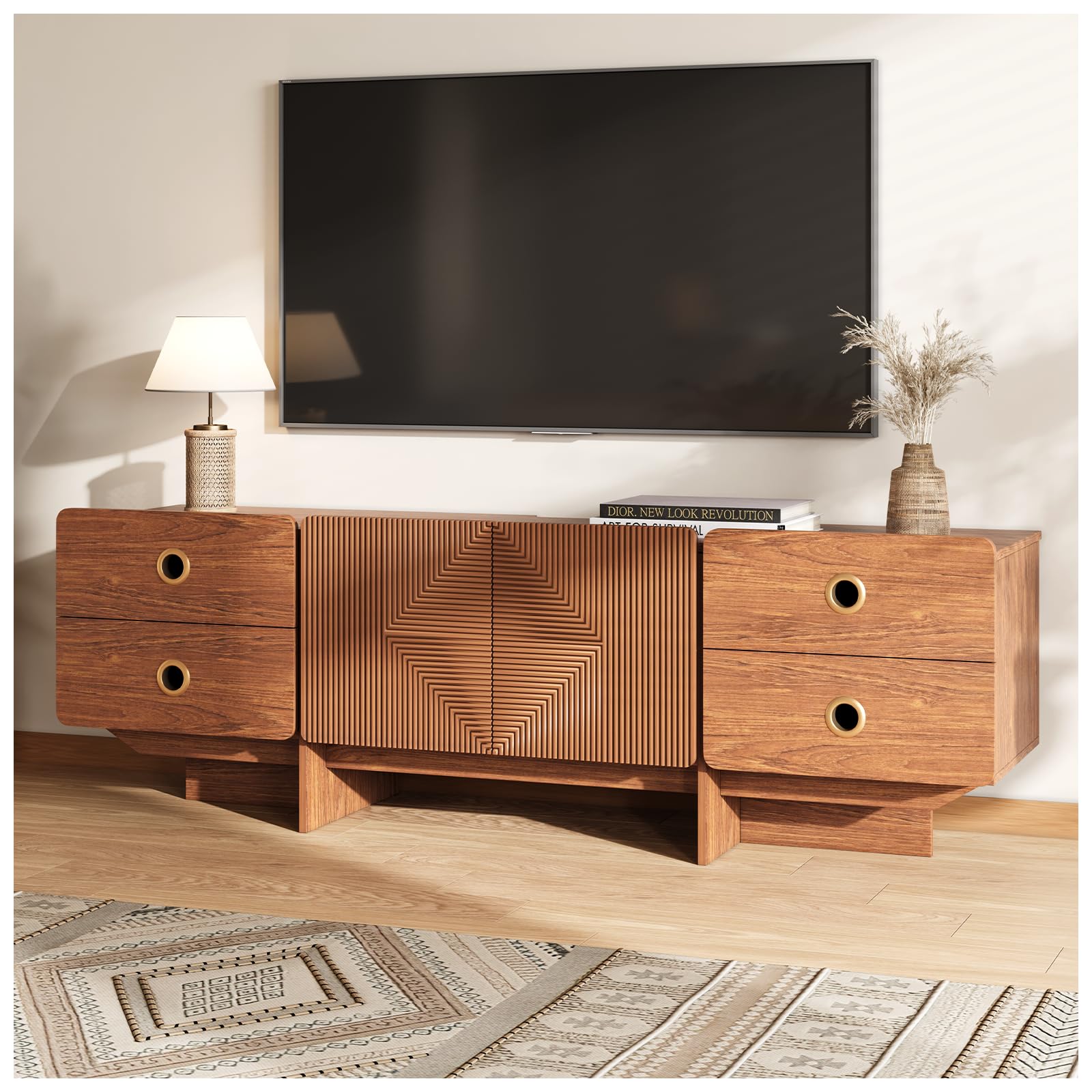 66" Mid-Century Modern TV Stand with Storage