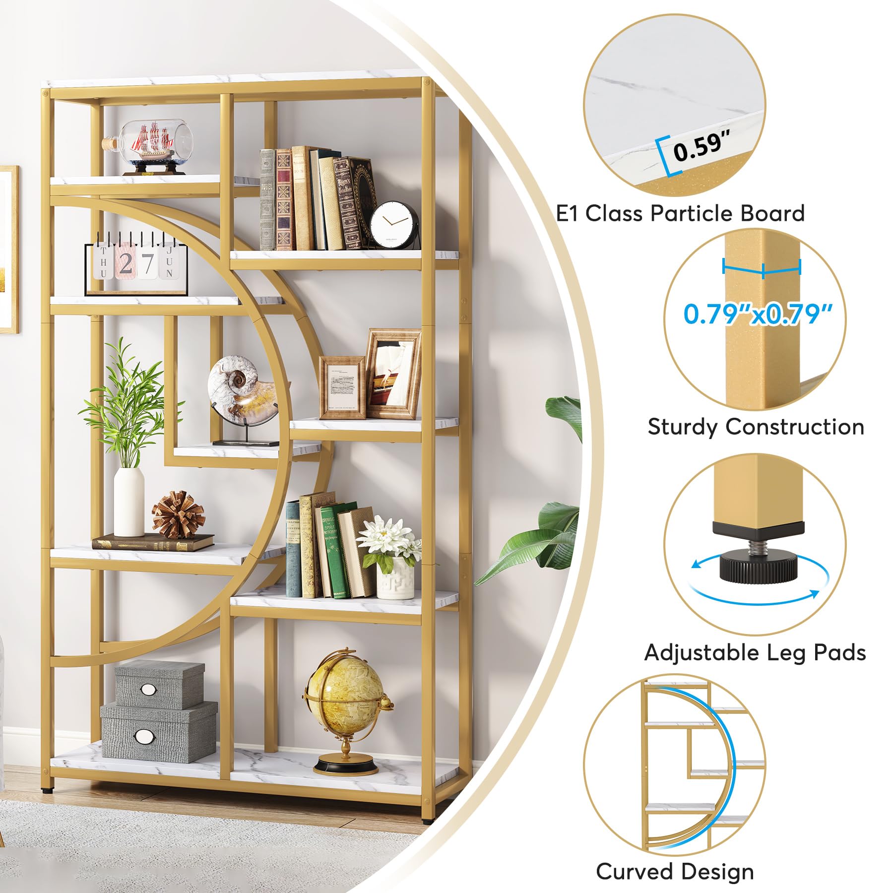 Industrial 5 Tier Bookshelf with 9 Open Storage Shelves