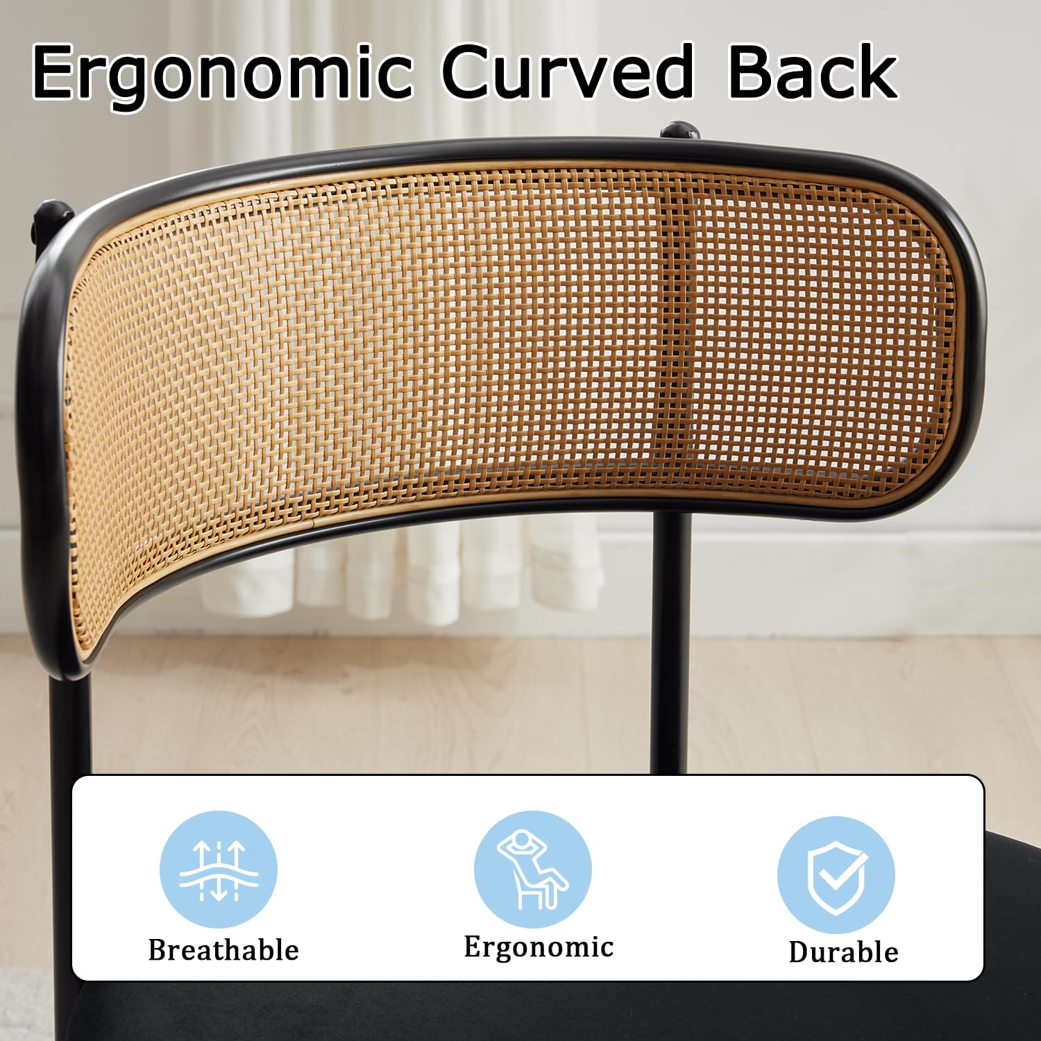 Rattan Dining Chairs Set of 4 with Velvet Cushion