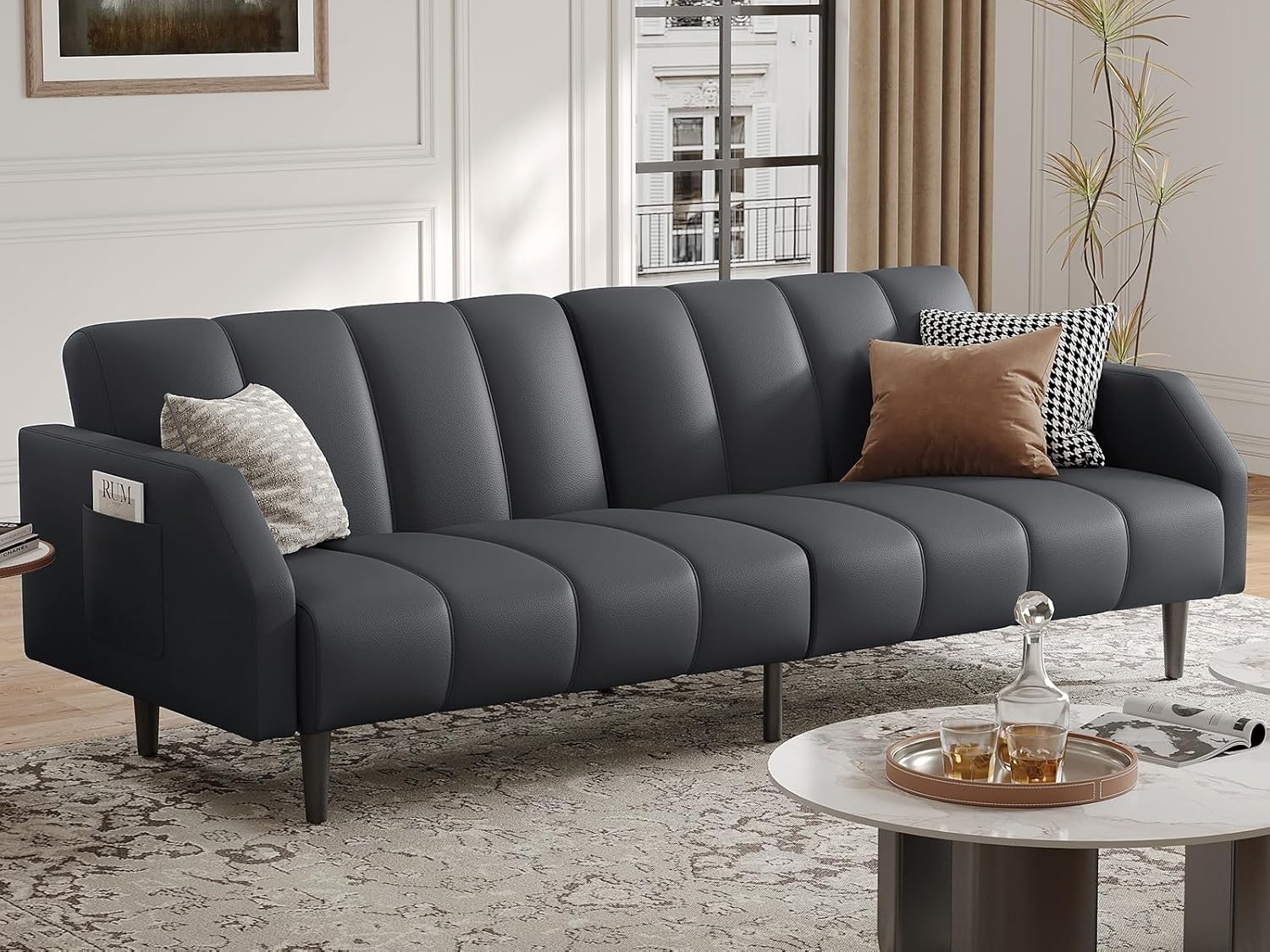 Convertible Futon Sofa Bed with Adjustable Backrest