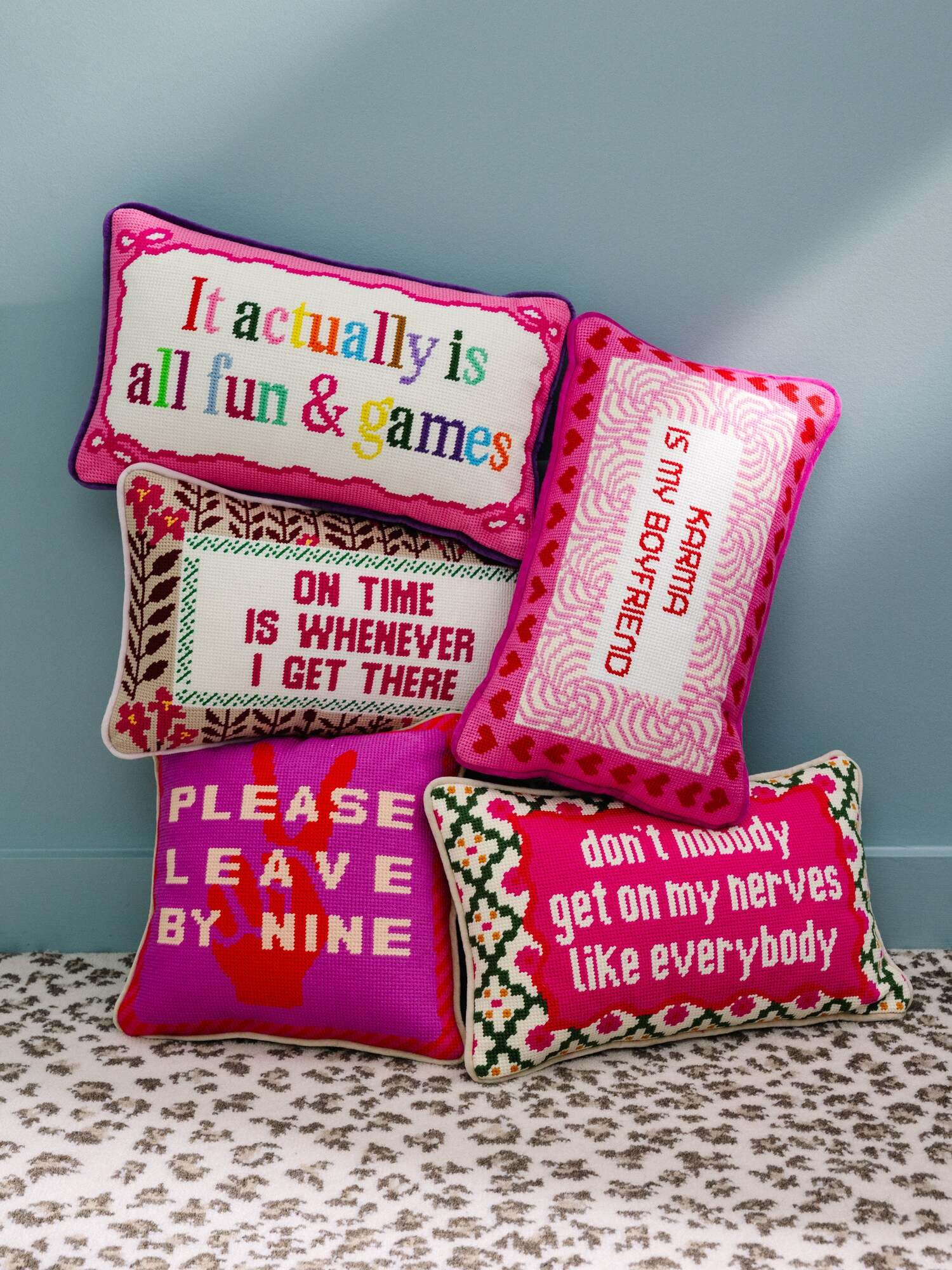 Leave By Nine Needlepoint Throw Pillow 11x11