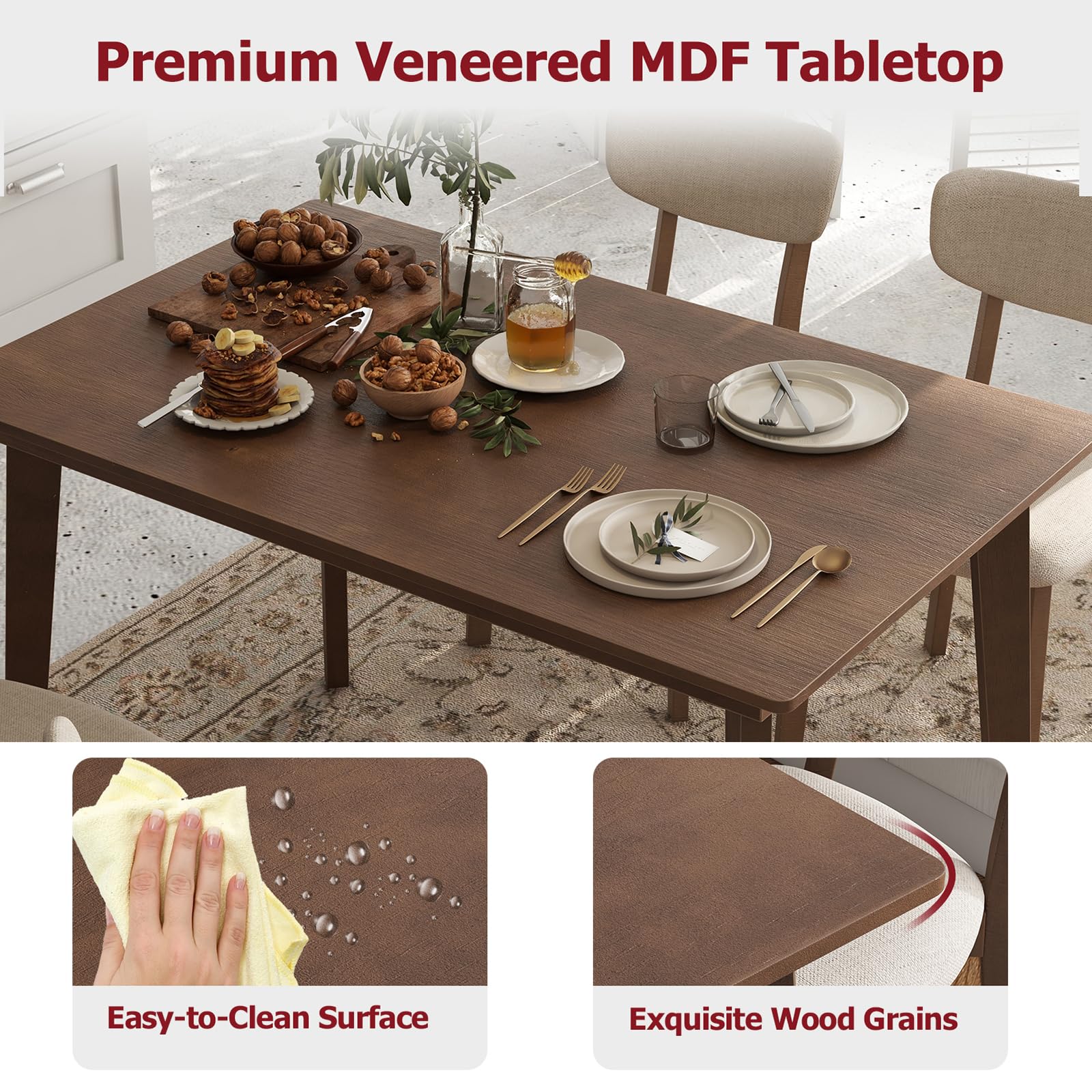 5-Piece Dining Table Set for 4 with Padded Chairs