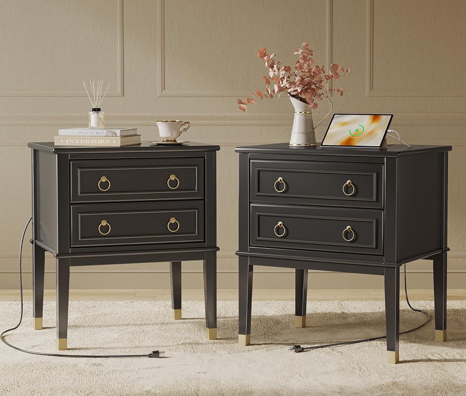 Tall Nightstand with Charging Station