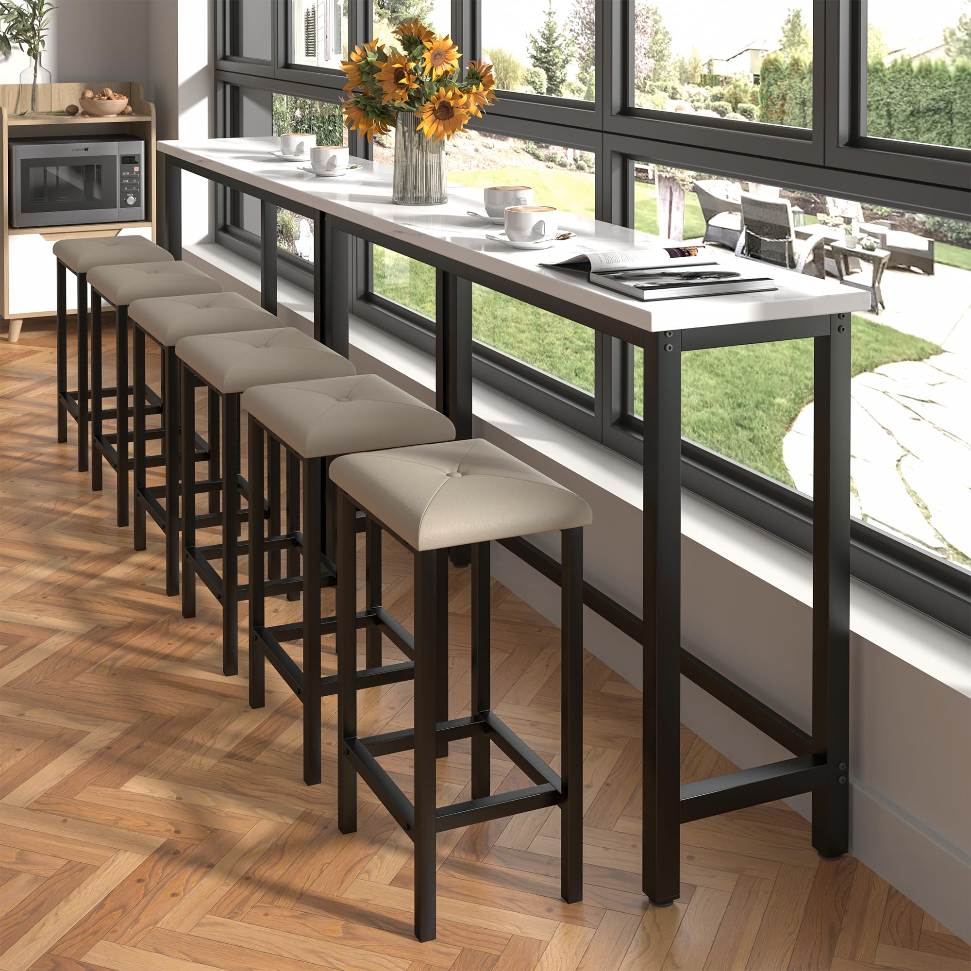 Bar Table and Chairs Set with 3 Upholstered Stools