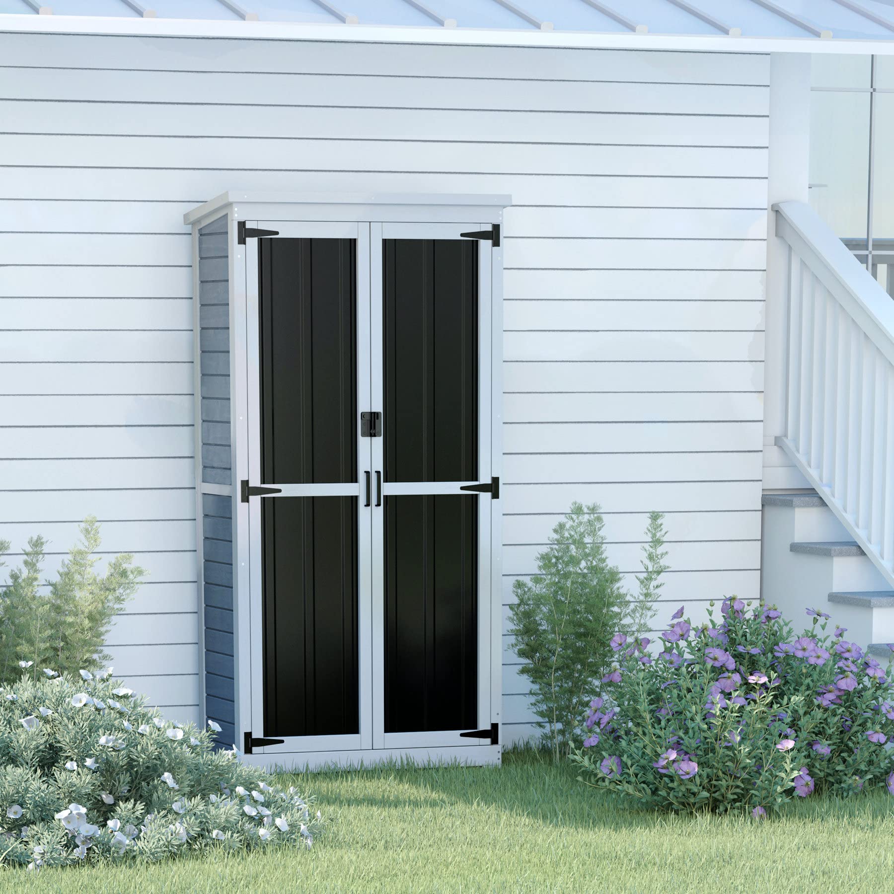 Outdoor Storage Cabinet with Waterproof Roof and Lockable Doors