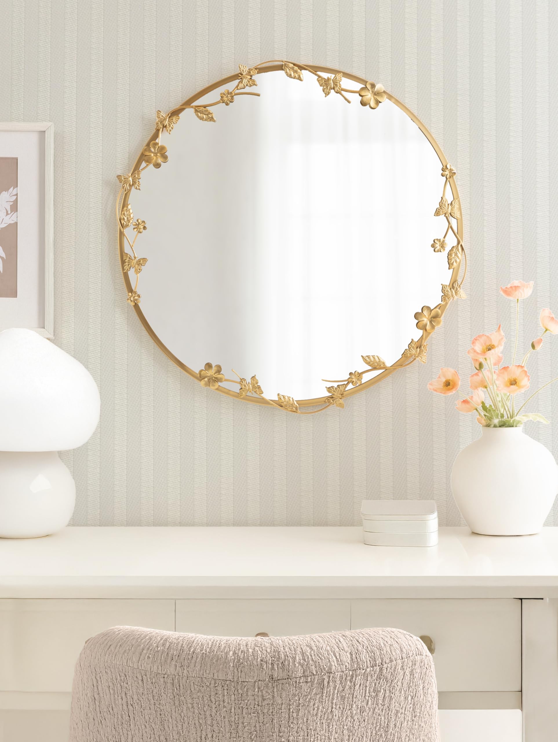 Round Gold Wall Mirror with Floral Detailing