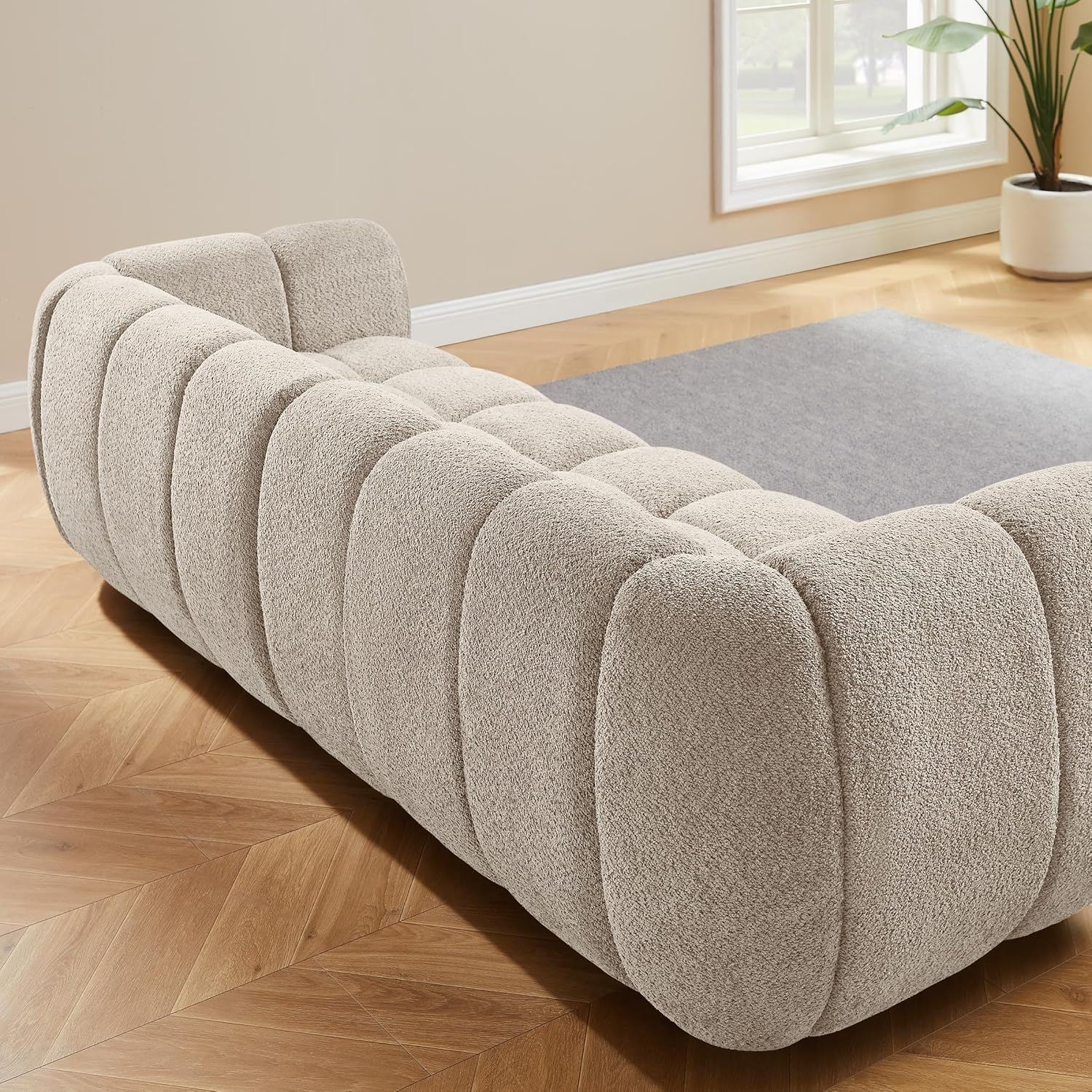 VANOMi 88" Oversized Boucle Sofa, Modern Upholstered Tufted Cloud Couch, Deep Seat Boucle Sofa,Cozy Modern 3 Seater Couch for Living Room, Bedroom, Apartment