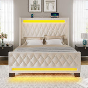 Queen Upholstered Bed Frame with LED Lighting