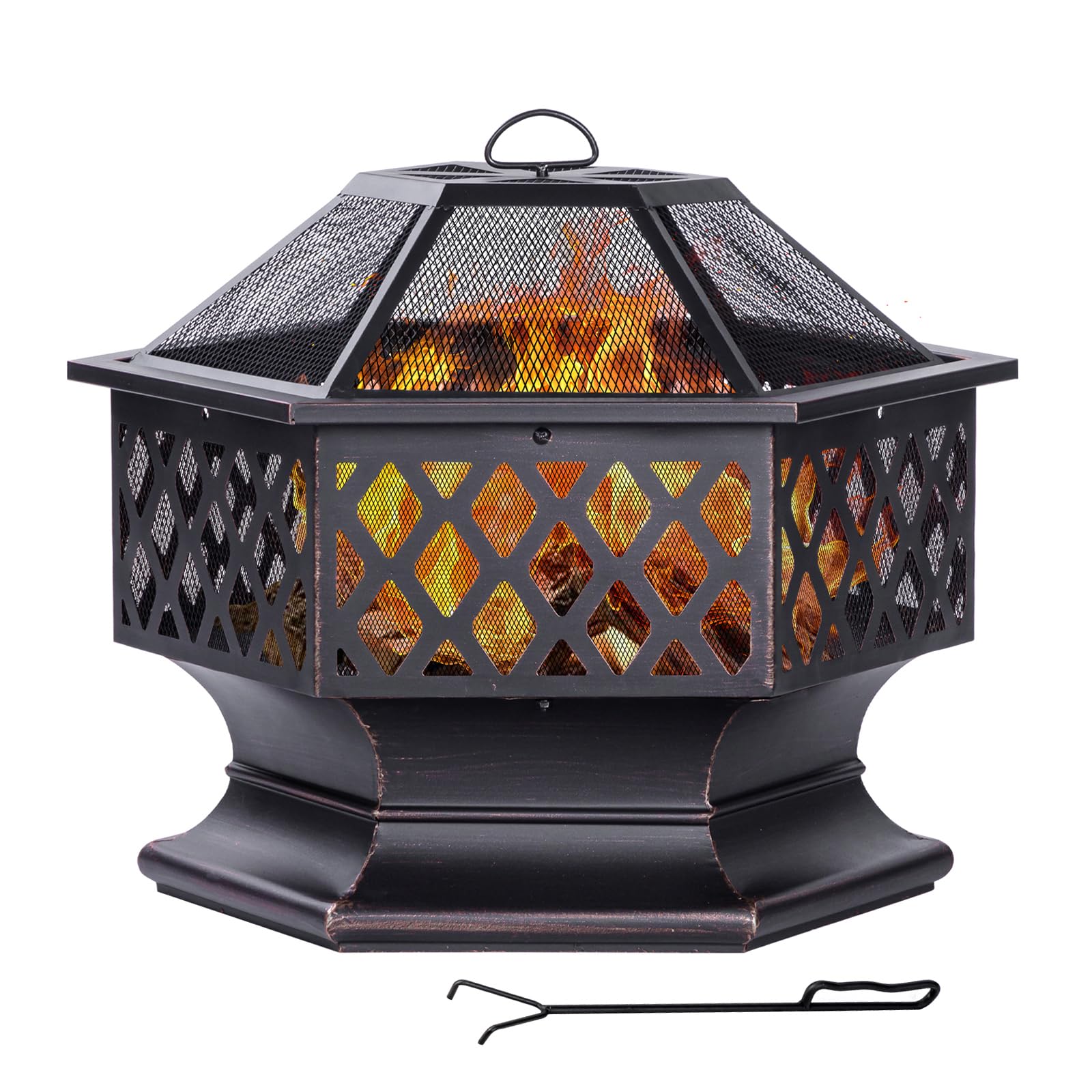 28-Inch Hexagon Outdoor Fire Pit - Wood Burning
