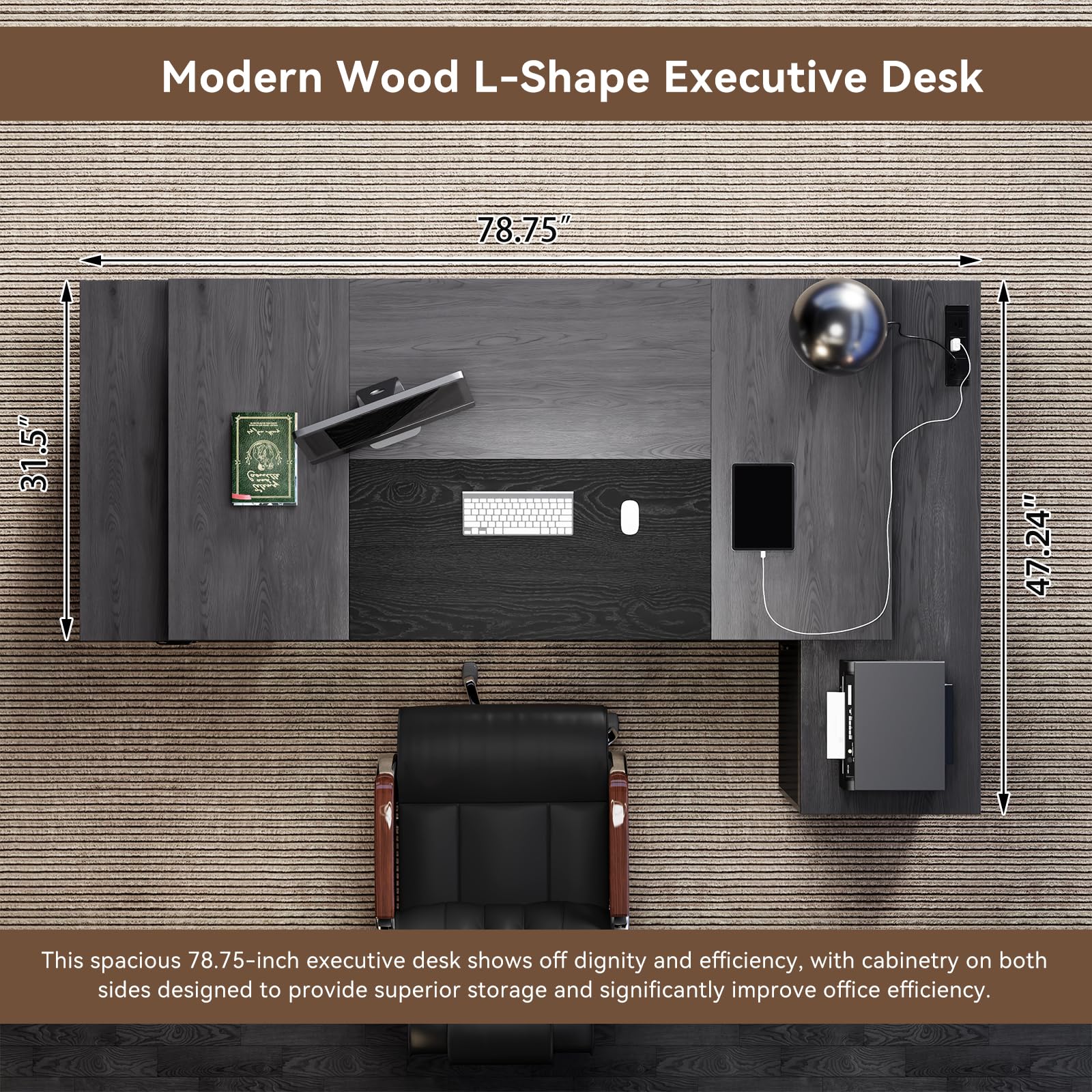 L-Shaped Desk with Drawers and Power Outlet