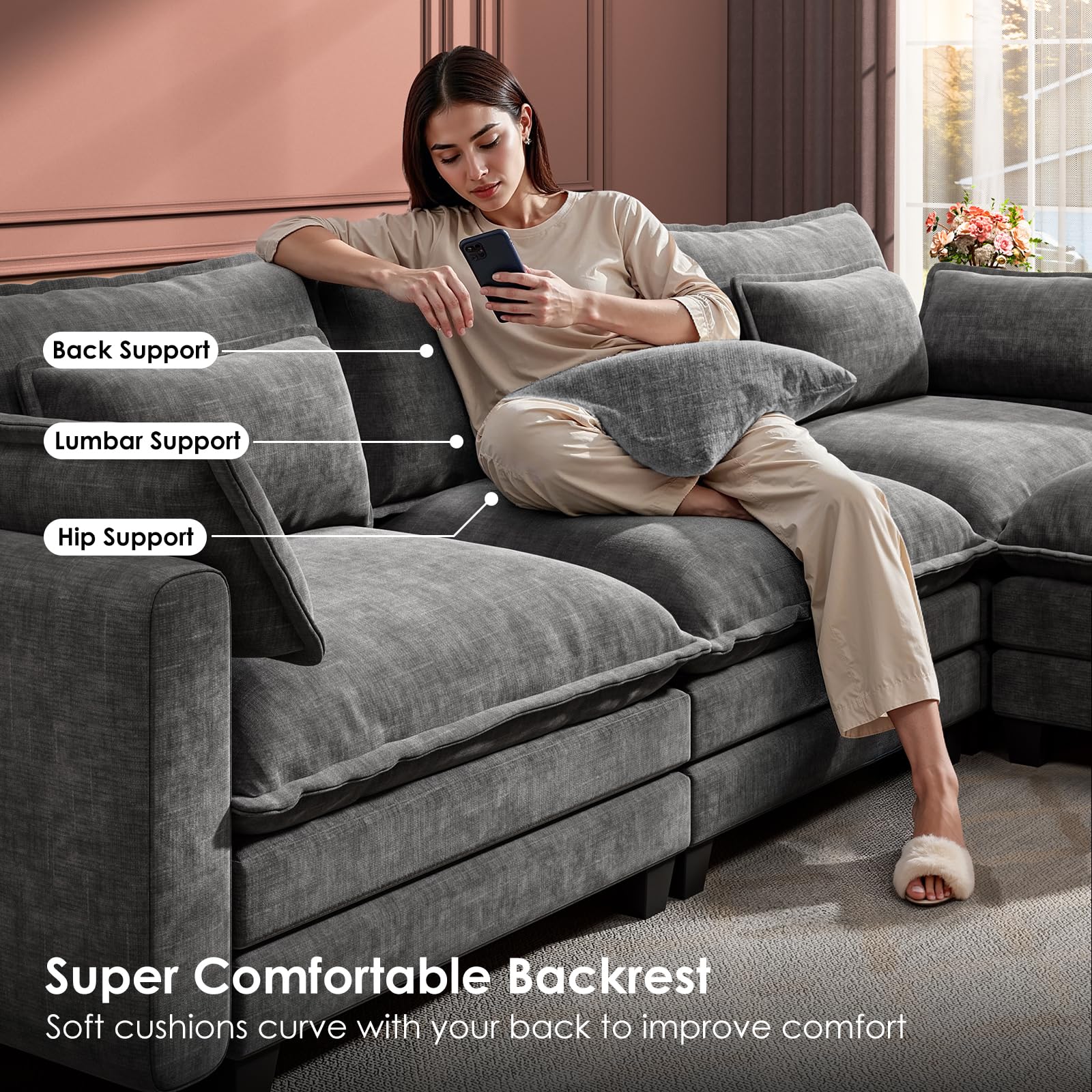 110.6" U-Shaped Modular Sectional Sofa with Ottoman