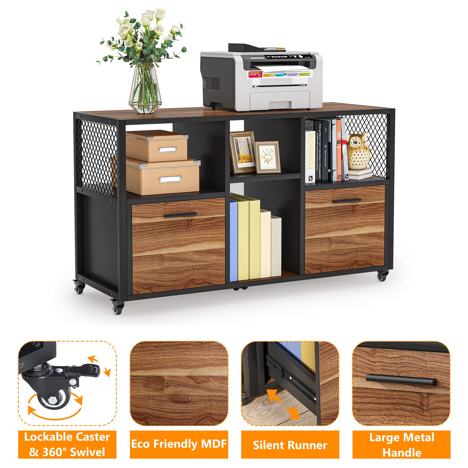 Mobile Lateral Filing Cabinet with Printer Stand